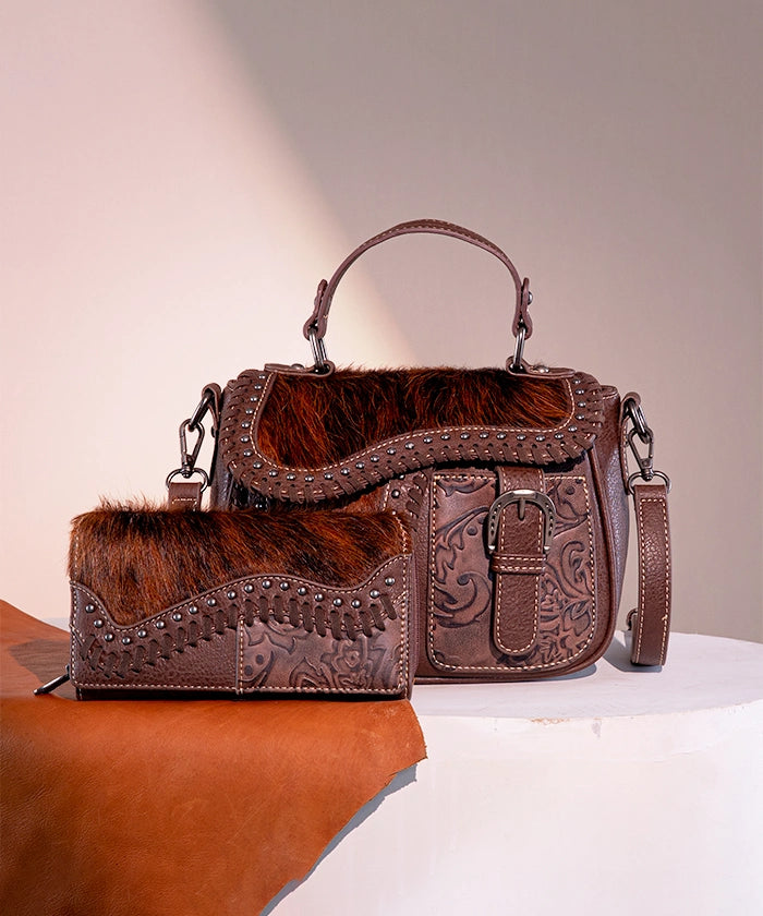 Trinity Ranch Genuine Hair-On Cowhide Crossbody Saddle Purse - Western Style Leather Handbag for Women, Perfect for Rodeo, Country Concerts & Cowgirl Fashion