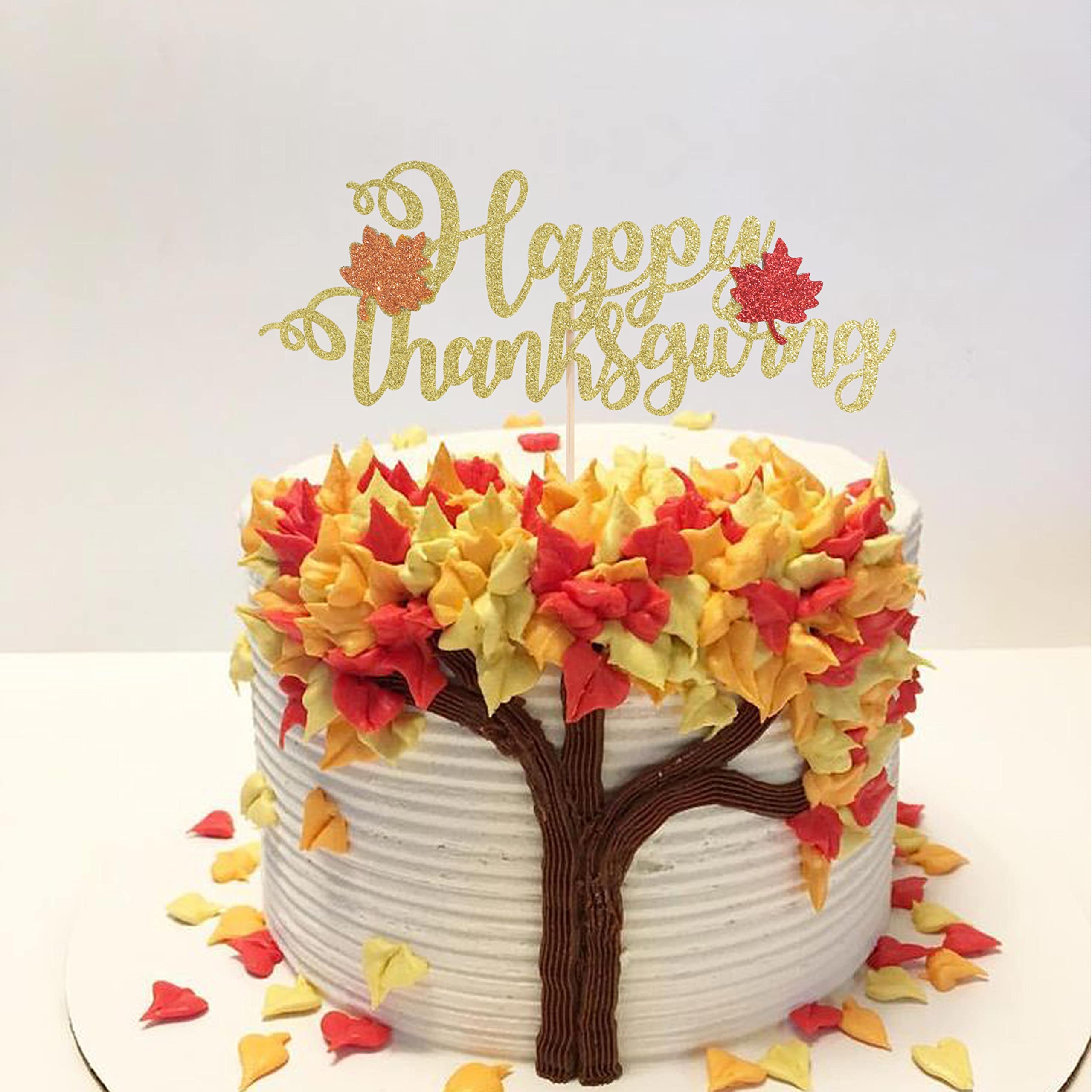 Happy Thanksgiving Cake Topper - Thankful Cake Decorations for Thanksgiving Party, Holiday Cake Topper Supplies - Perfect for Thanksgiving Desserts, Family Gatherings & Festive Celebrations