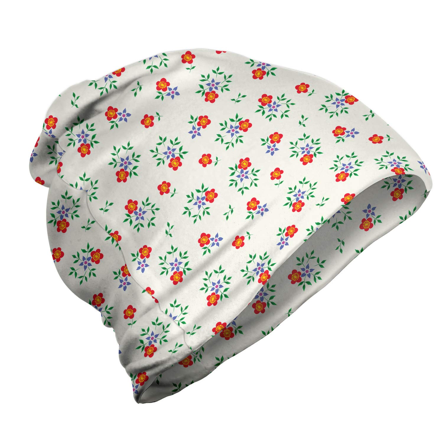 Ambesonne Unisex Beanie - Colorful Folk Floral Pattern Winter Hat for Men & Women | Warm Knit Beanie for Hiking, Camping & Outdoor Activities in Cold Weather