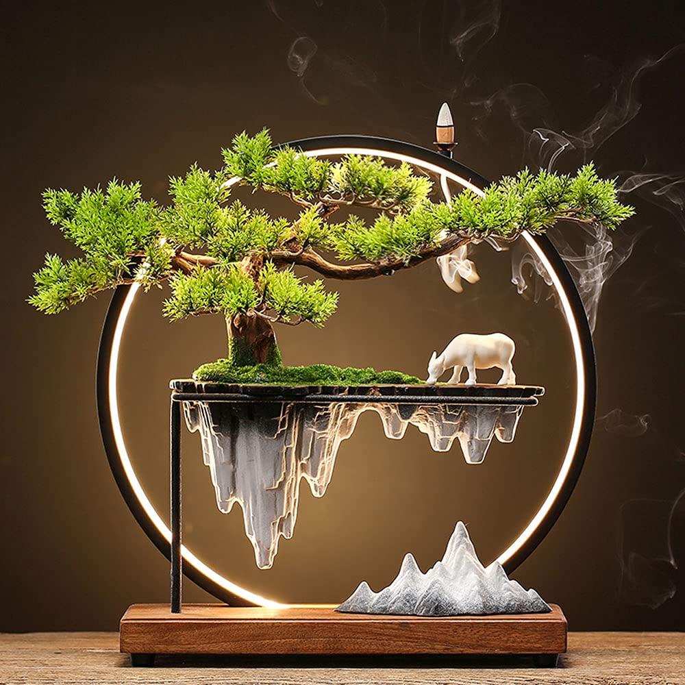 XXBJFMY Ceramic Backflow Incense Holder - Waterfall Incense Burner with 60 Cones | Reflux Smoke Aromatherapy for Home Decor, Meditation & Relaxation | Perfect for Yoga Rooms, Bedrooms & Spa Settings