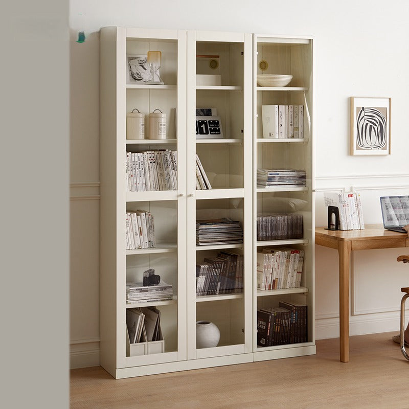 Stylish Poplar Solid Wood Bookcase in Cream - Perfect for Living Room, Bedroom, or Home Office Storage
