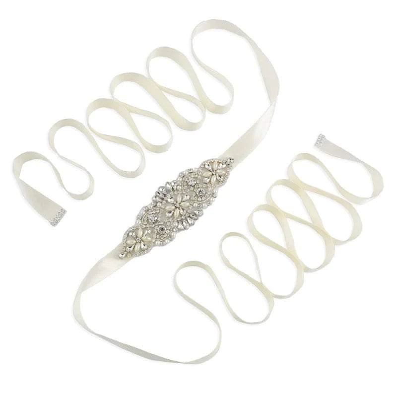 Crystal Embellished Bridal Belt - Elegant Wedding Dress Belt with Organza Sash for Bride 1912 | Perfect for Bridal Showers, Weddings & Formal Occasions