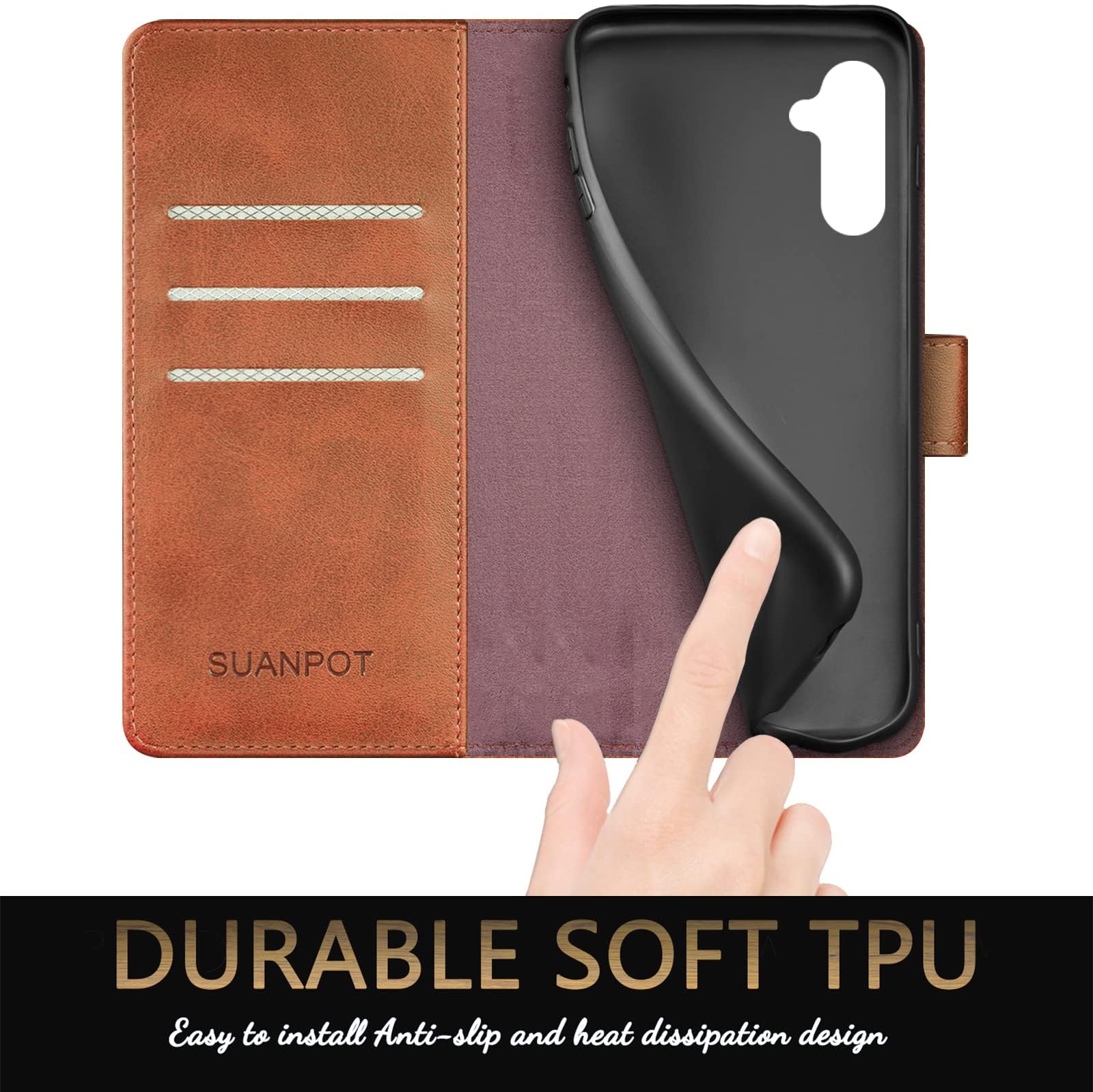 SUANPOT Samsung Galaxy A35 5G Wallet Case with RFID Blocking & Credit Card Slots - PU Leather Flip Cover for Men & Women (Light Brown) - Perfect for Daily Use, Travel & Business Meetings