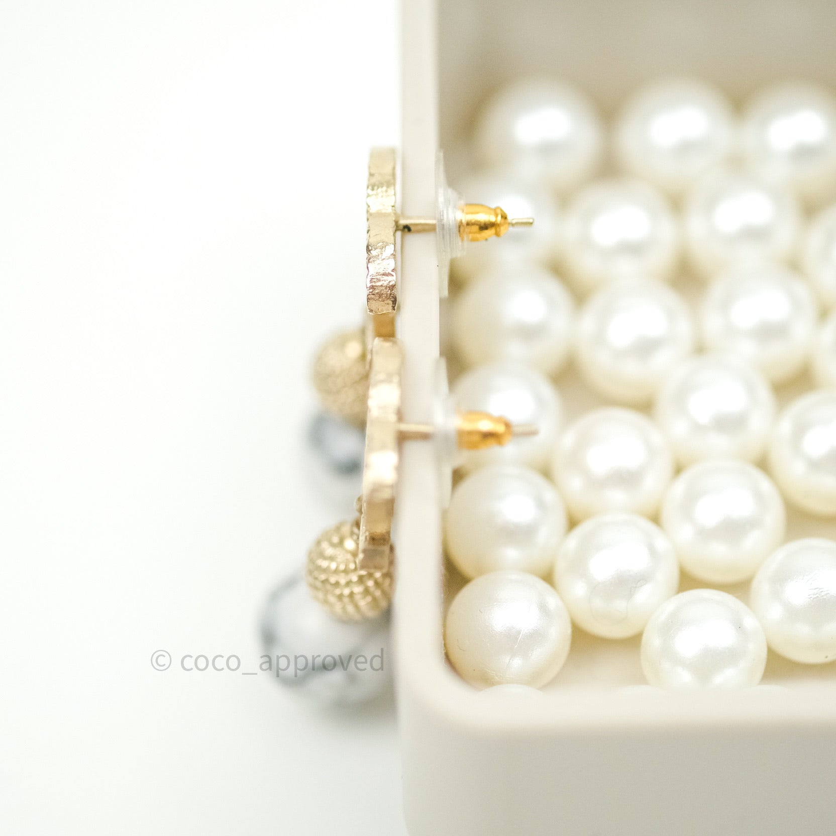 Chanel CC Logo Marble Stud Earrings in Gold Tone - Elegant Fashion Jewelry for Women, Perfect for Parties, Weddings & Daily Wear