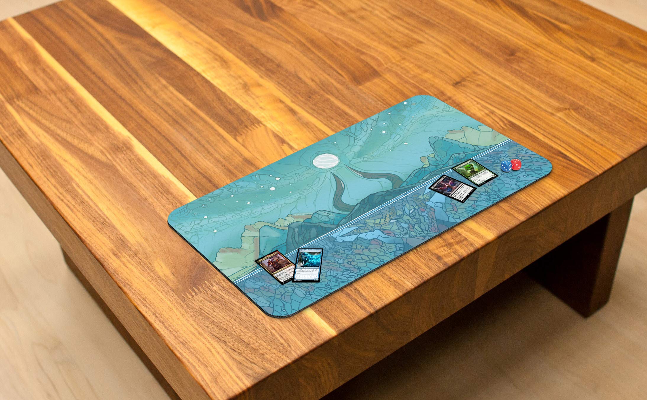 Stained Glass Island Mana Scenery MTG Playmat - Magic The Gathering, YuGiOh & TCG Compatible Gaming Mat - Premium Stitched Original Art Design for Card Game Enthusiasts - Perfect for Tournaments, Casual Play & Collectors