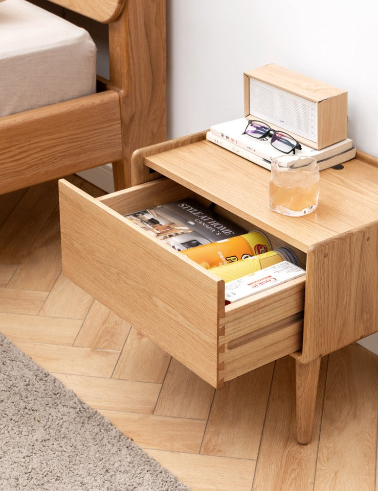 Solid Oak Wood Nightstand with Built-in USB Outlet - Perfect for Bedroom, Living Room, or Office Use