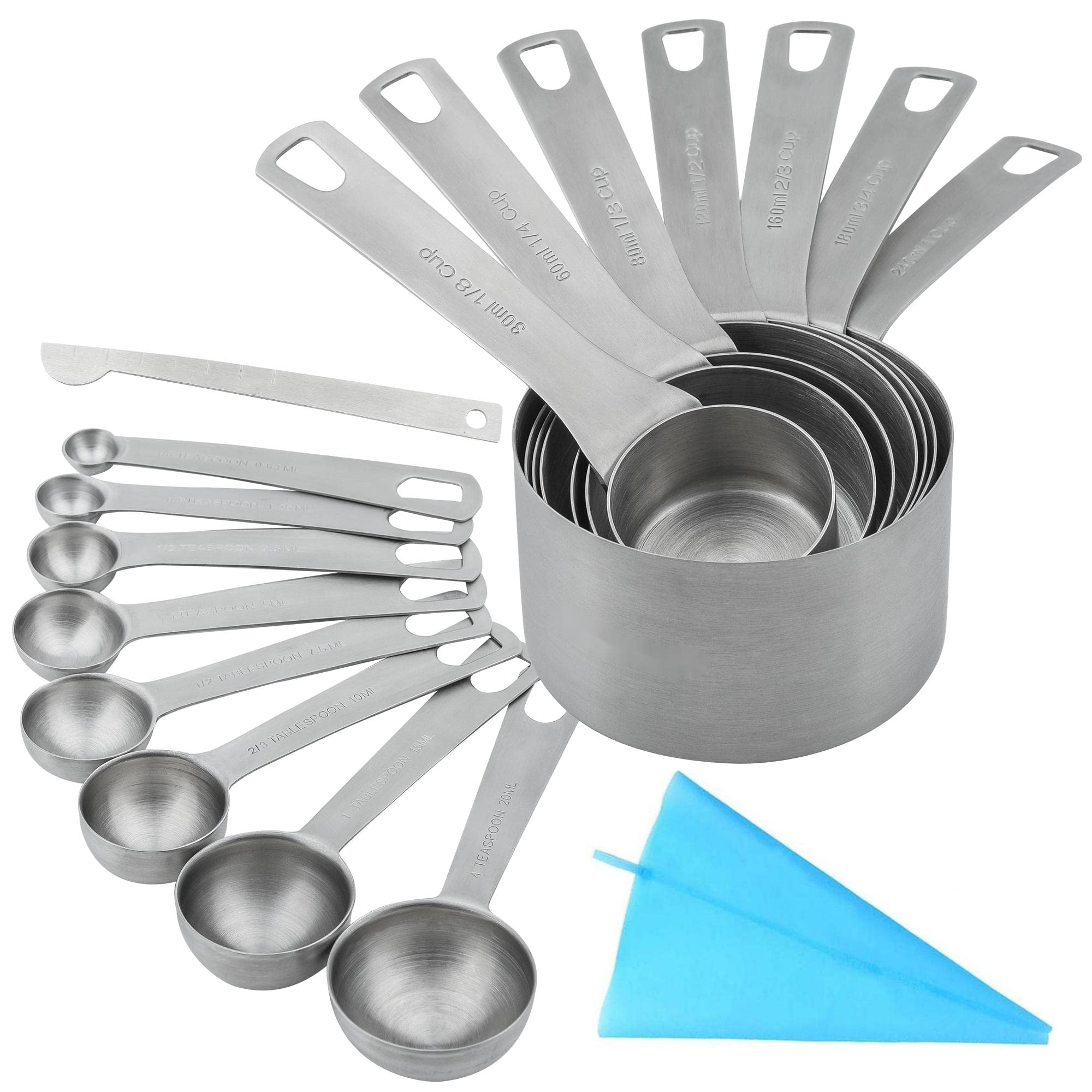 Premium 18/8 Stainless Steel Measuring Cups and Spoons Set - 7 Cups & 8 Spoons with Leveler | Heavy Duty Kitchen Baking Tools for Precise Measuring | Perfect for Cooking, Baking and Meal Prep