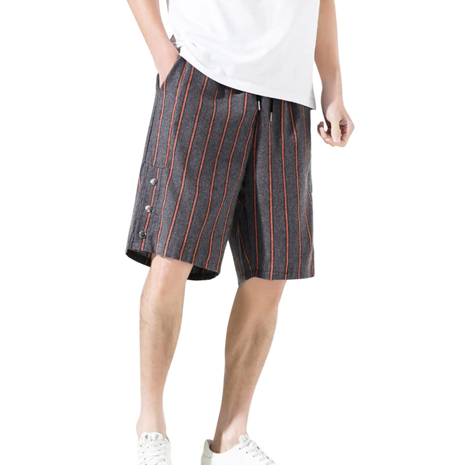 Men's Casual Shorts - Mid Waist Drawstring Striped Printed Workout Track Shorts with Pockets | Comfortable Athletic & Lounge Wear for Gym, Running, Travel & Everyday Use