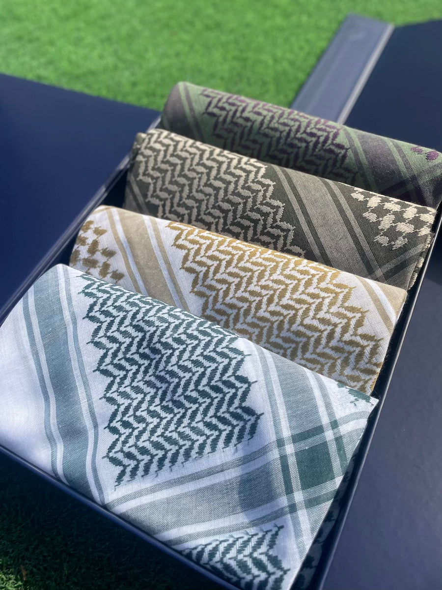 Exclusive Moss & Gold Keffiyeh 4-Piece Set - Limited Edition Scarf Collection for Men & Women - Perfect for Travel, Fashion, and Cultural Events