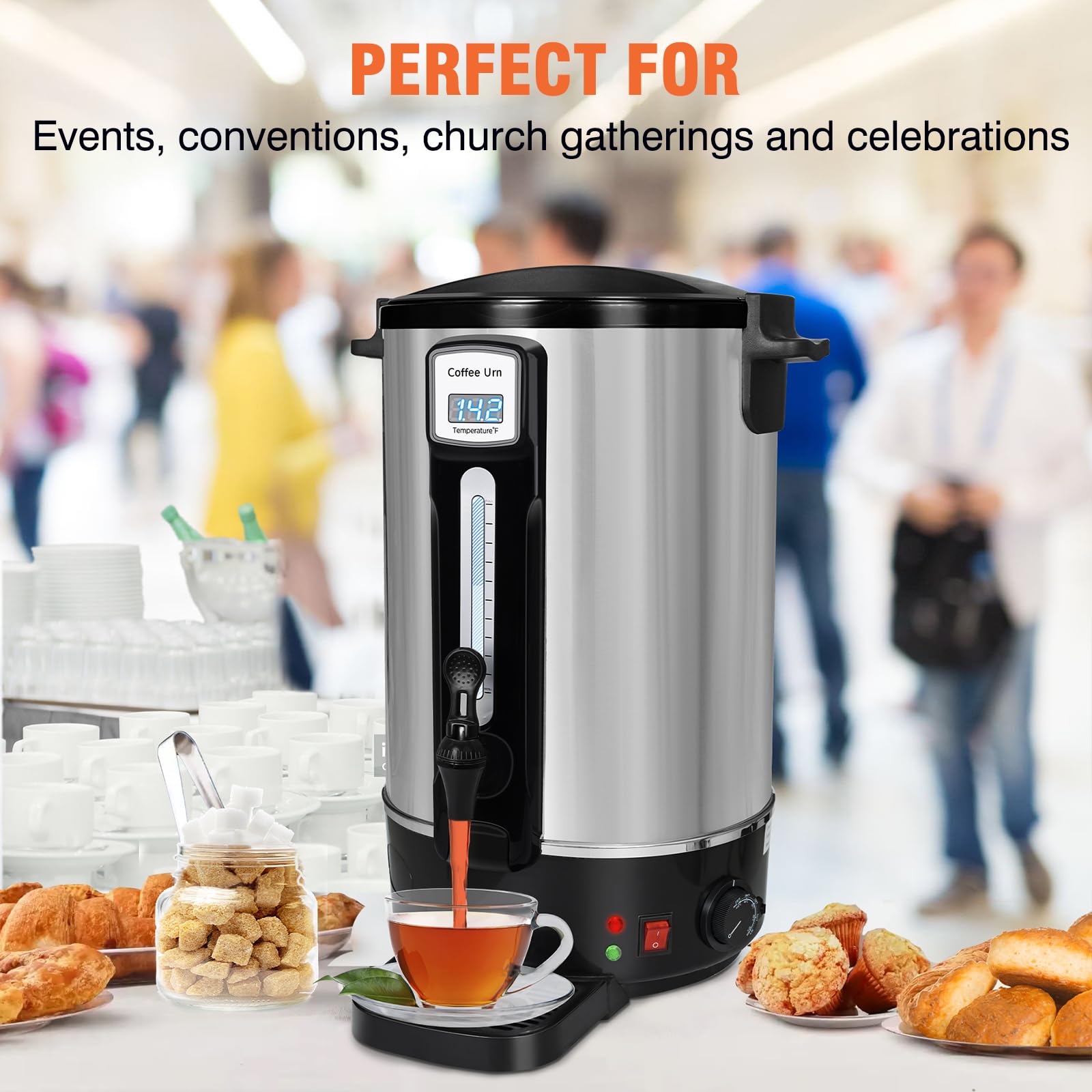 100-Cup Commercial Coffee Urn - Stainless Steel Double-Wall Insulated Coffee Maker with Percolator & Keep-Warm Function - Ideal for Events, Offices, Parties & Catering - Perfect for Large Gatherings, Weddings & Church Functions (100-Cup Capacity)