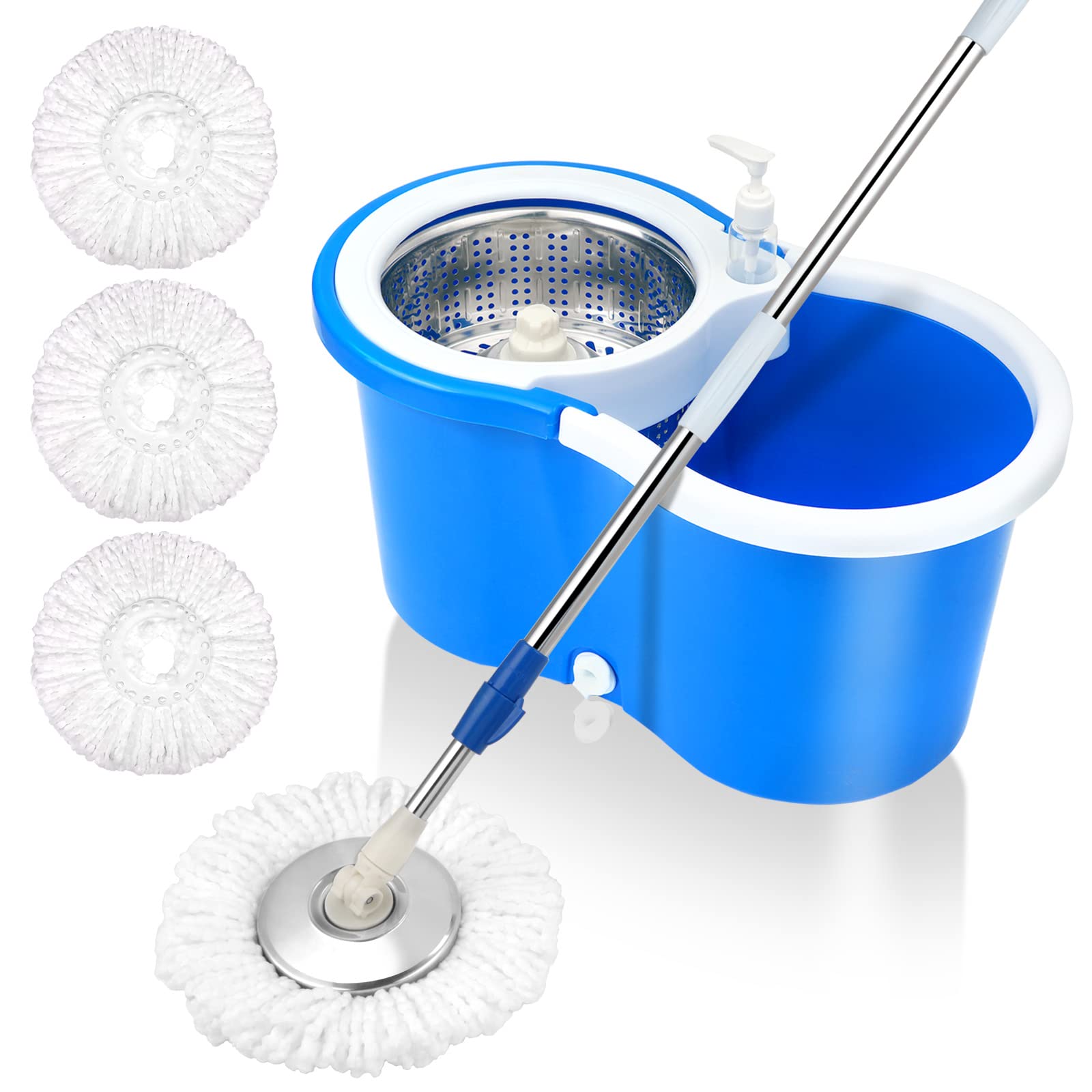 360 Spin Mop Bucket System with 3 Microfiber Replacement Heads & Telescoping Handle - Effortless Floor Cleaning for Hardwood, Tile & Laminate - Perfect for Home, Kitchen & Bathroom Cleaning