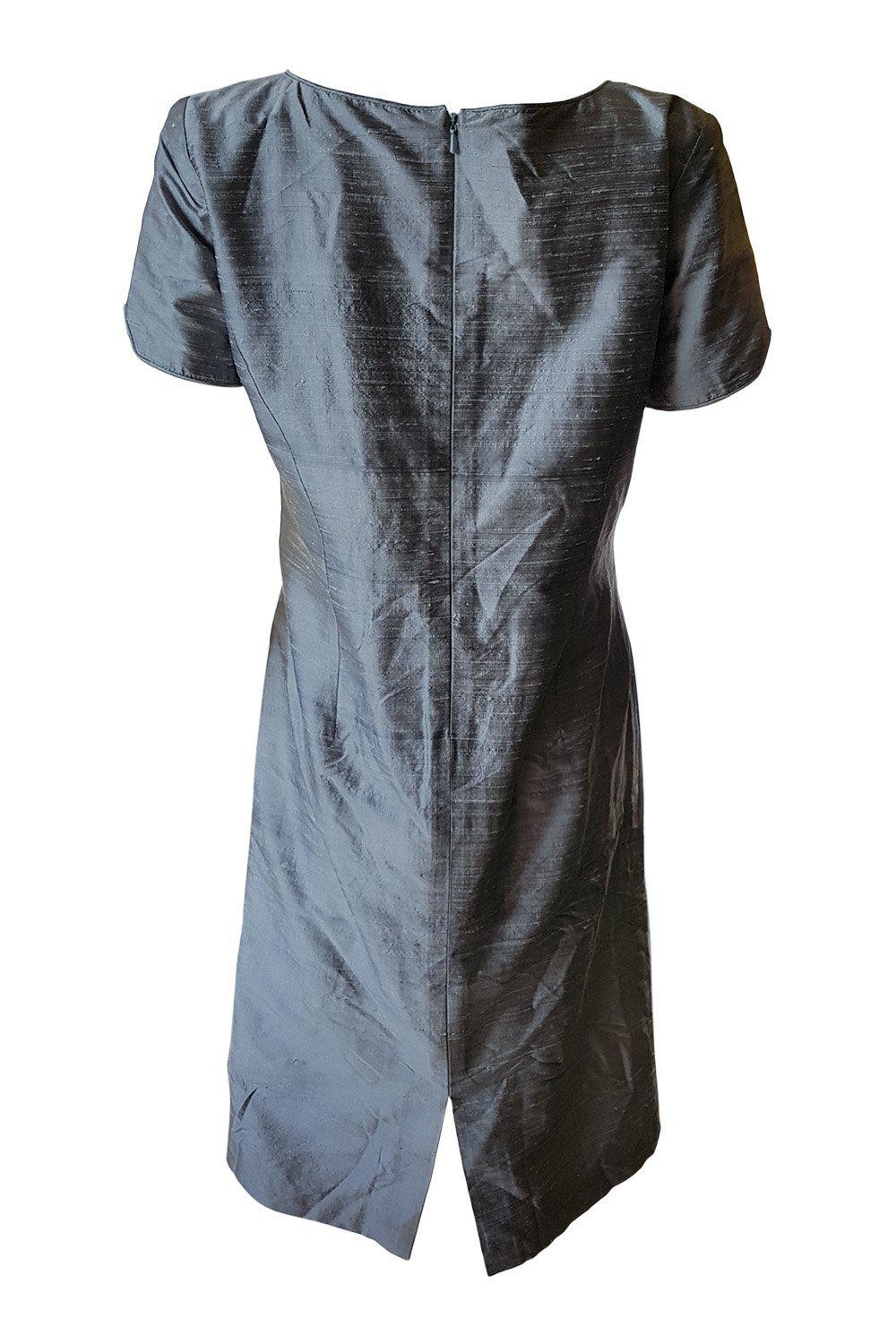 HAYLEY J Metallic Silver Short Sleeve Shift Dress for Women - Size M/L - Perfect for Office Wear, Cocktail Parties & Special Occasions