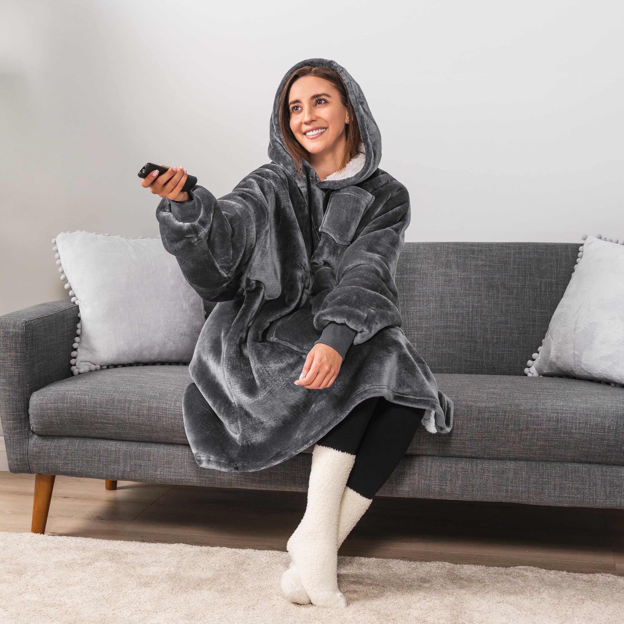 PAVILIA Women's Sherpa Wearable Blanket Hoodie - Oversized Cozy Hooded Sweatshirt for Men & Women | Perfect for Lounging, Movie Nights & Outdoor Camping