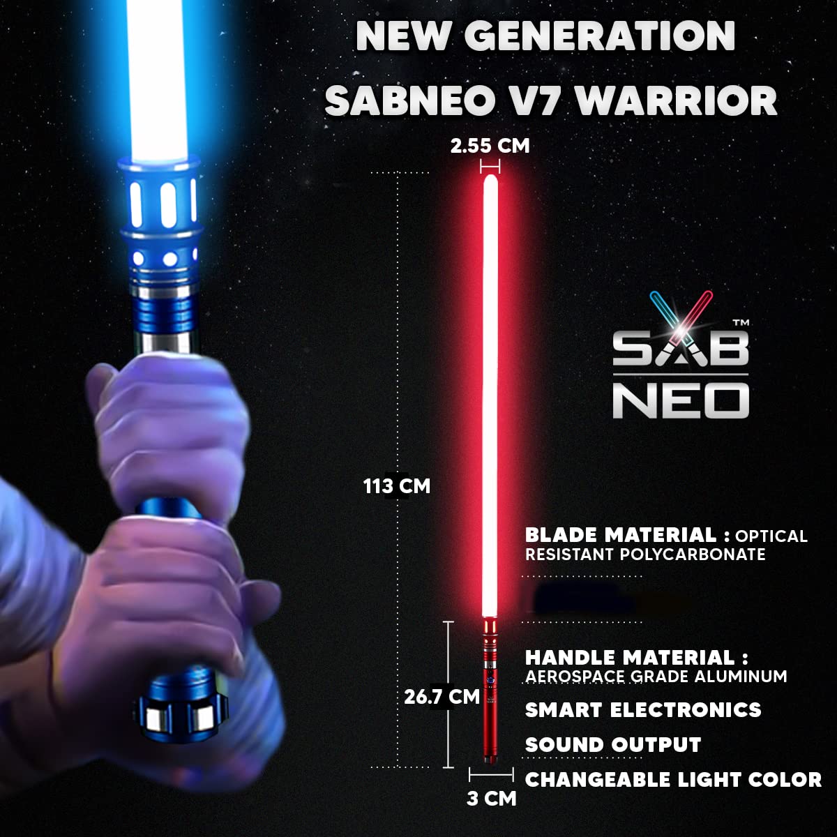 Premium RGB Light Saber V7 - Color Changing Dueling Saber with Smooth Swing & 10 Sound Effects | Star Wars Cosplay, Halloween Costume, Gift for Kids & Adults