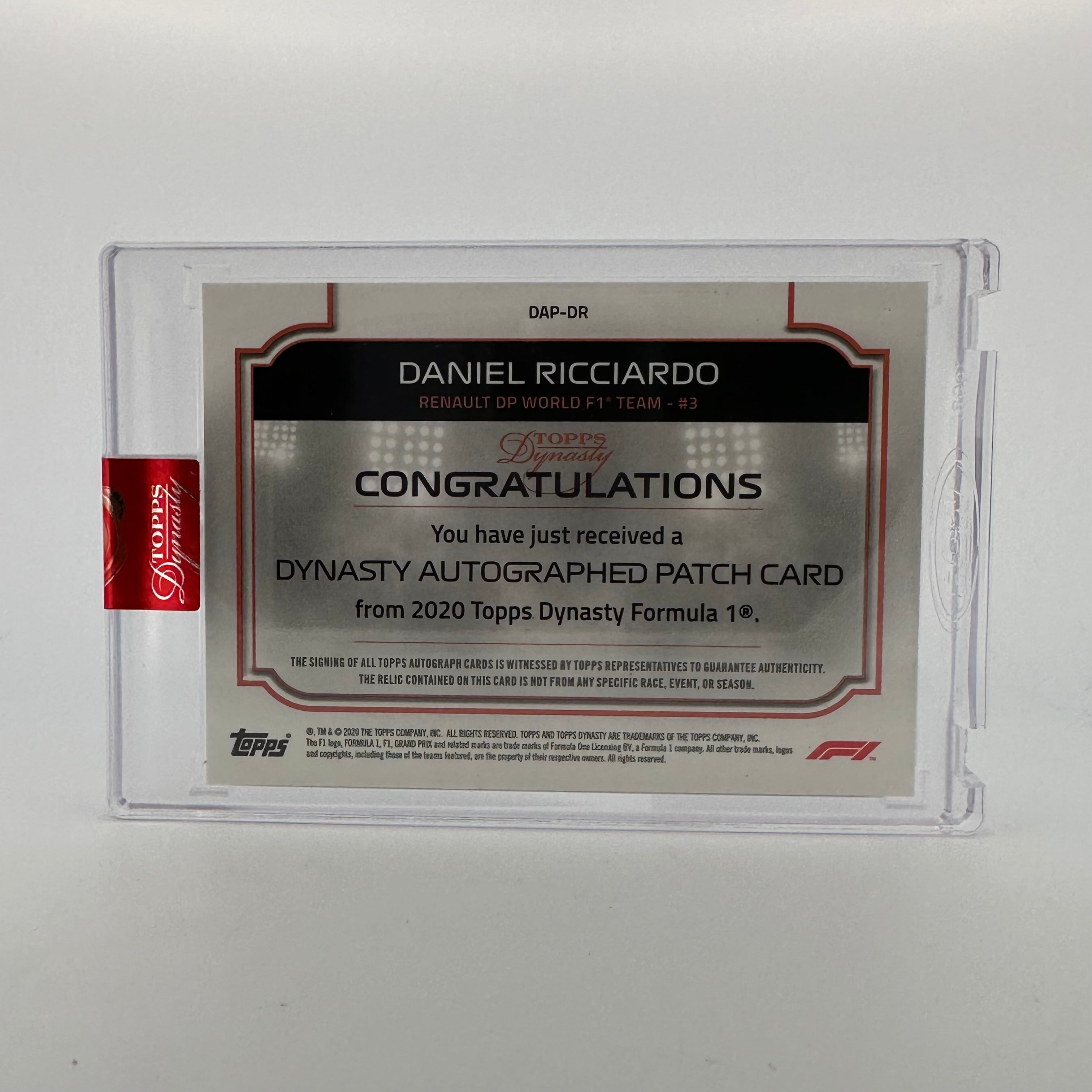 2020 Dynasty Daniel Ricciardo #DAP DR Silver Autograph Patch - Limited Edition F1 Racing Collectible for Fans & Memorabilia Displays