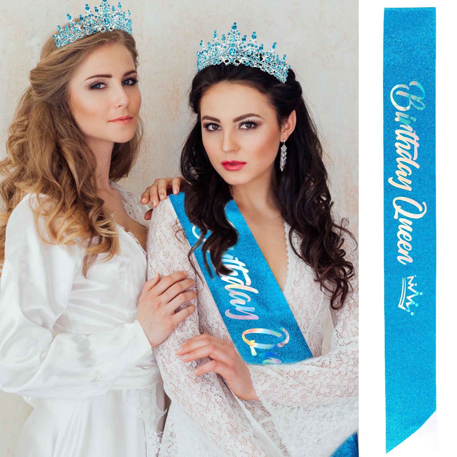 Blue Crystal Birthday Queen Tiara Crown for Women & Girls – Elegant Princess Headband with Combs | Perfect for Birthday Parties, Pageants, Prom, Weddings & Special Occasions | Great Gift for Mom, Daughter & Friends