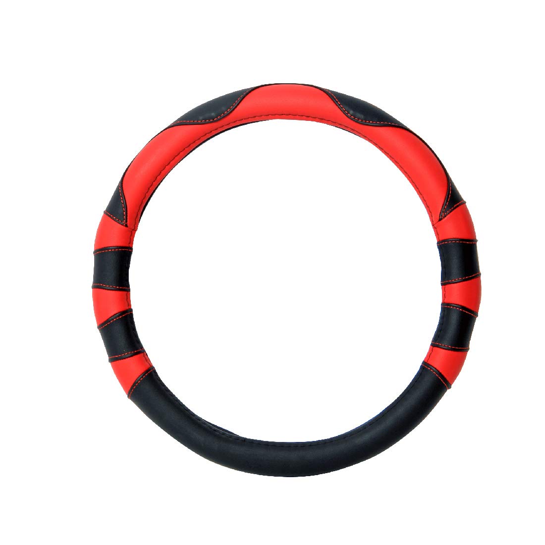 Non-Slip 15 Inch Universal Leather Steering Wheel Cover - Red & Black Design for Women | Perfect for Cars, Trucks & SUVs | Enhances Grip & Comfort for Daily Commute & Road Trips