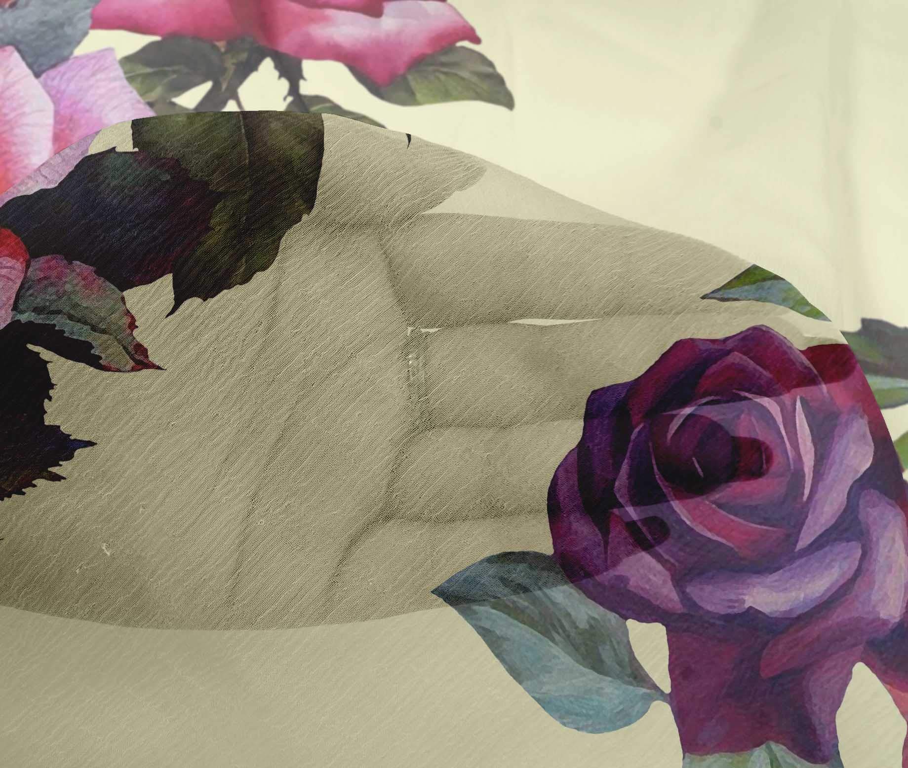 oneOone Viscose Chiffon Fabric - 42 Inch Wide Watercolor Leaves & Rose Print Sewing Material for Dresses, Scarves & DIY Crafts