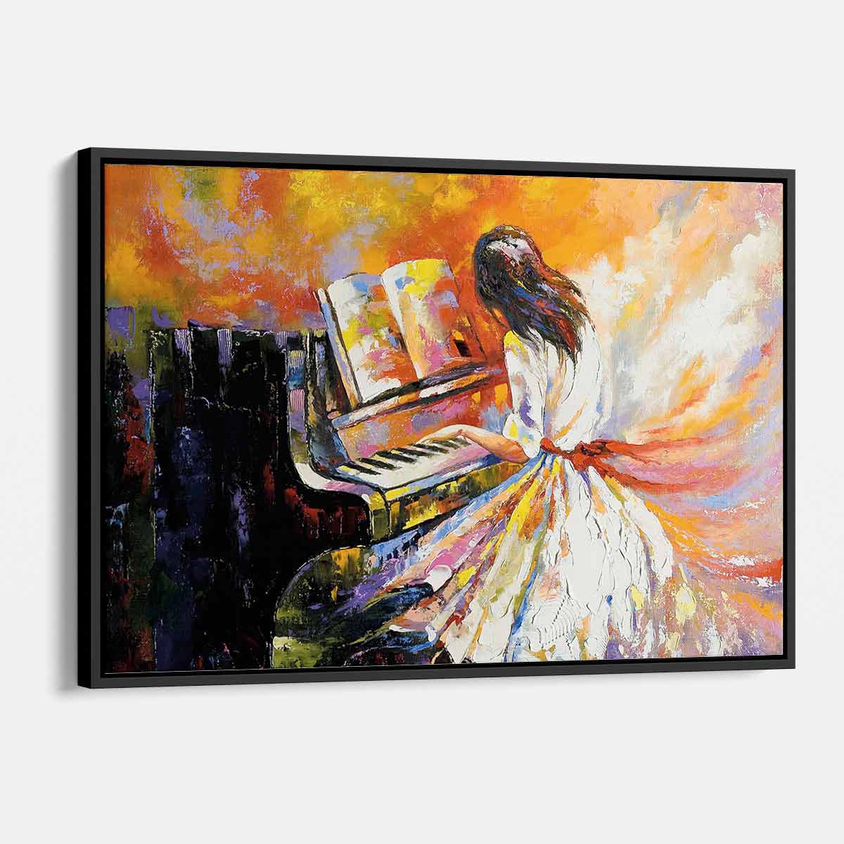 Orange Girl Playing Piano Wall Art Canvas Print 2243 - Perfect for Living Room, Bedroom & Office Decor
