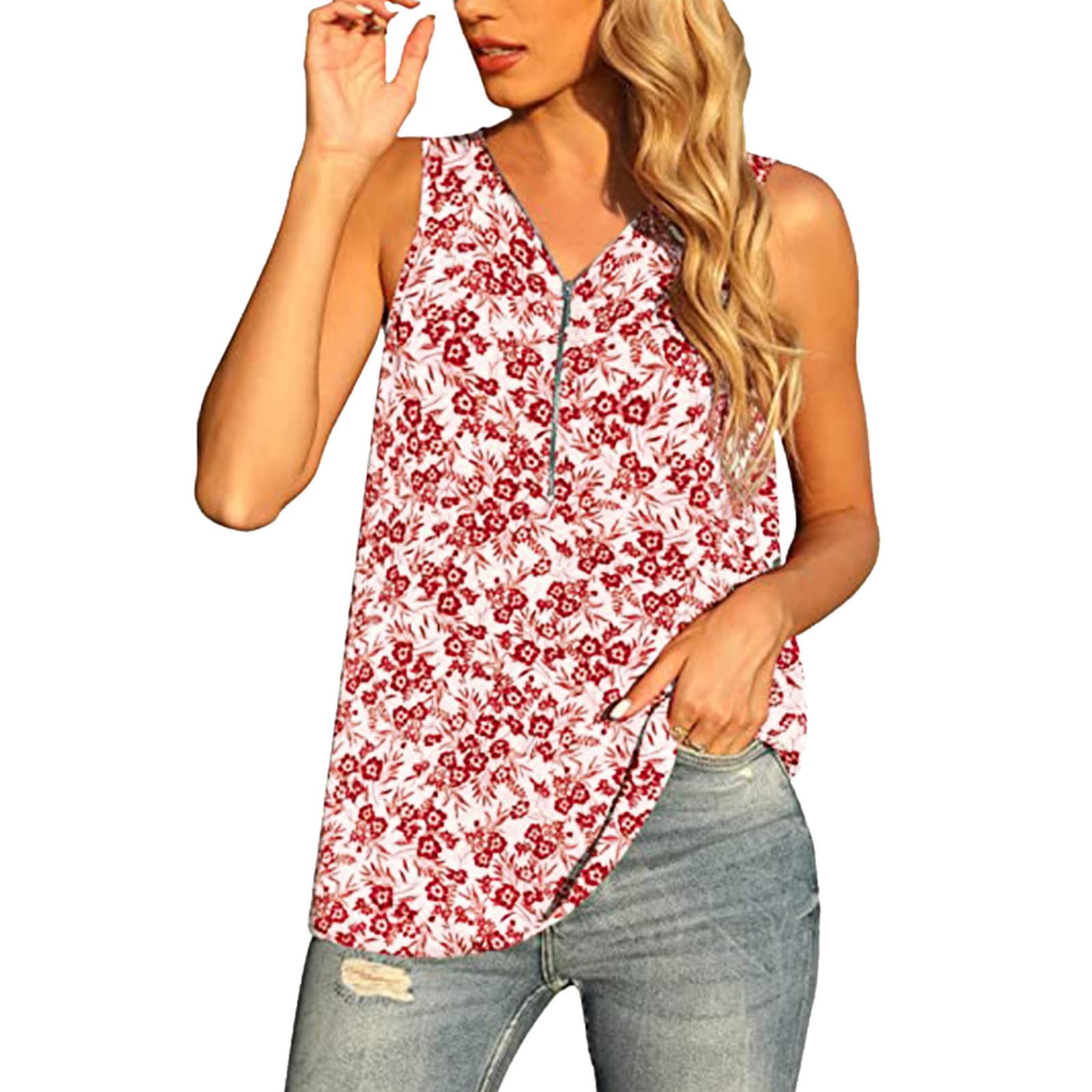 Women's Cute Graphic Tank Tops - Summer Casual Sleeveless V-Neck Blouses with Half Zipper & Loose Fit | Perfect for Beach Outings, Gym Wear & Everyday Fashion