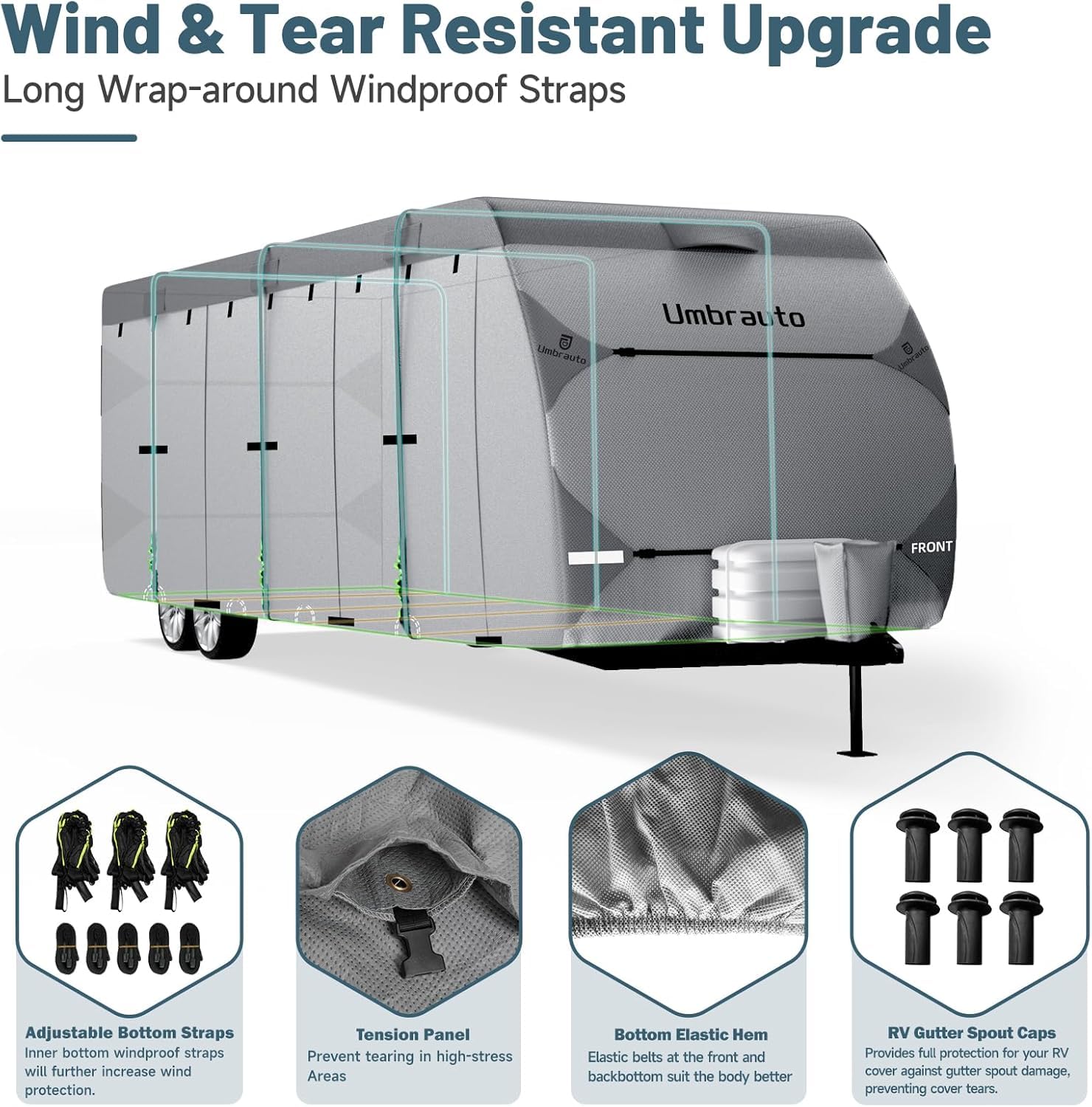 Umbrauto 30-33ft Heavy Duty Travel Trailer Cover - 7-Layer Windproof Waterproof RV Cover for Toy Haulers with Tongue Jack & Gutter Protection - Perfect for Outdoor Storage & Winter Protection