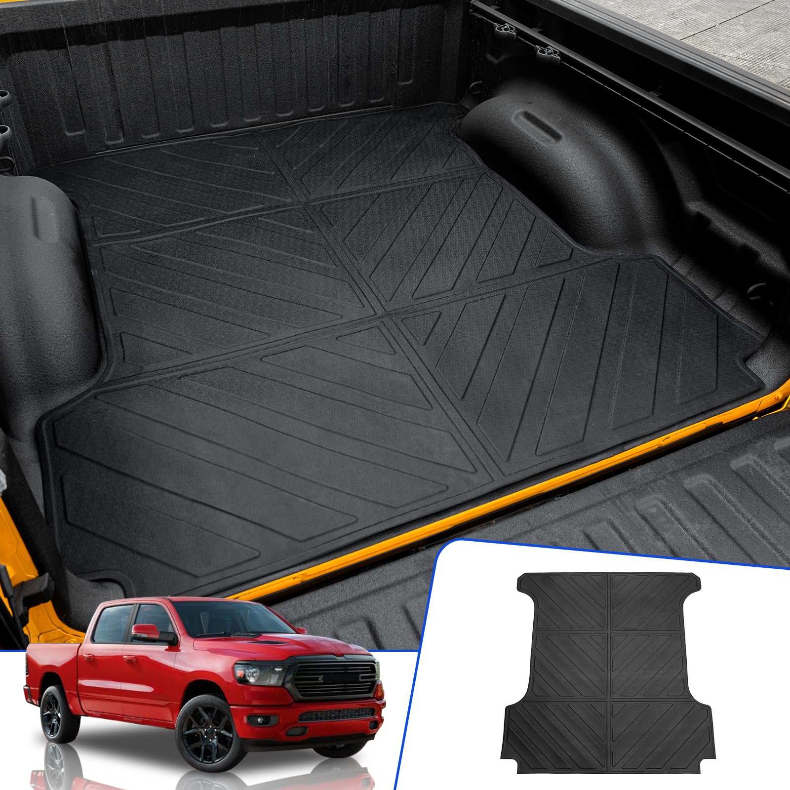 Rongtaod All-Weather Truck Bed Mat for 2019-2025 Dodge Ram 1500 (5.7 Ft Short Bed) - Heavy Duty Cargo Liner & Accessories - Perfect for Hauling, Camping & Off-Road Protection