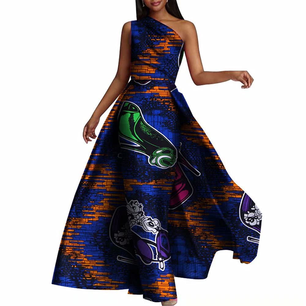 Stylish African Print Dashiki Dress for Women - One Shoulder Long Maxi Dress with Swallow Tail Design | Perfect for Cultural Events, Weddings & Summer Parties