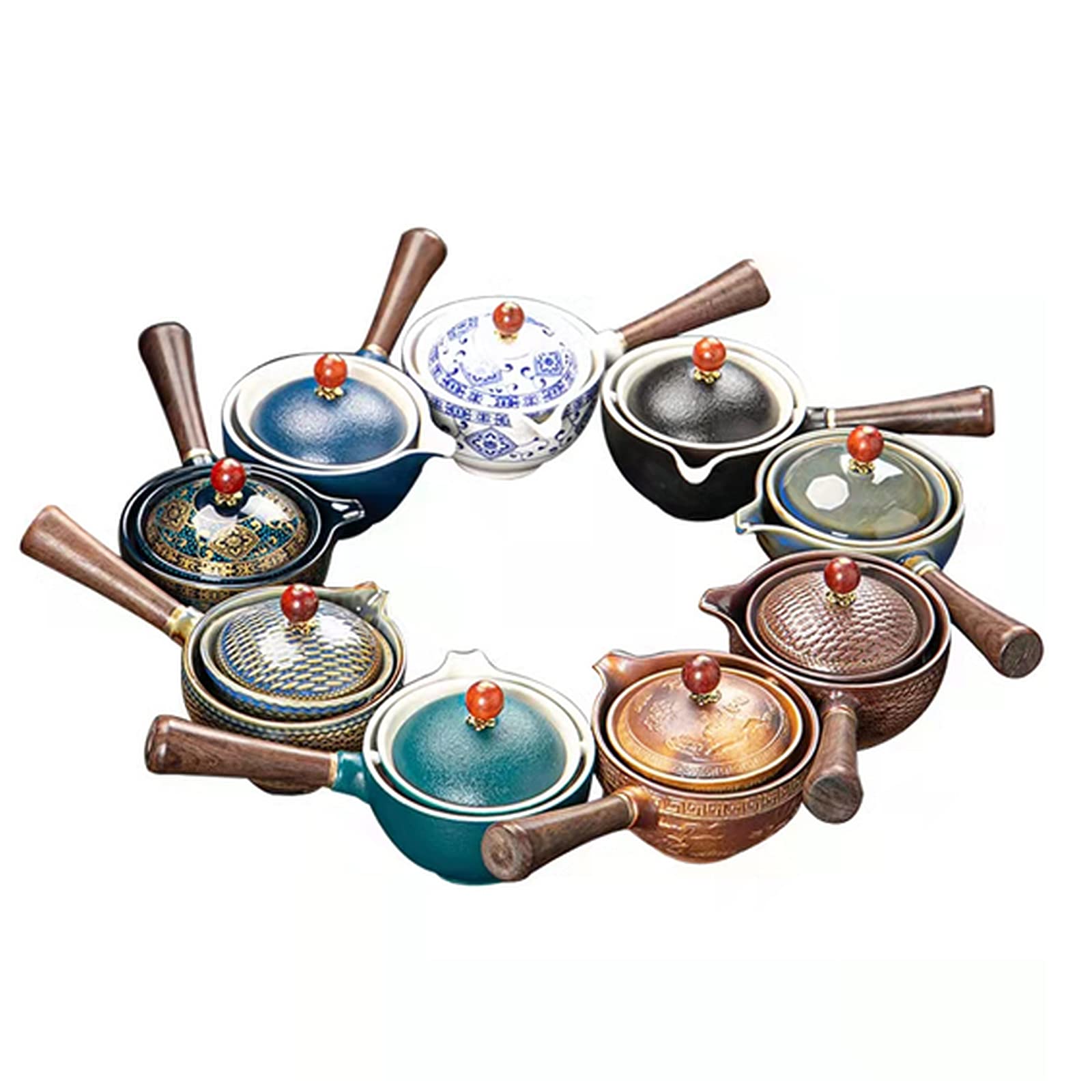 Premium Ceramic Travel Tea Set - 360° Rotating Teapot with Infuser, 4 Cups & Bamboo Tray - Portable Chinese Kungfu Tea Gift Set with Carrying Case (Kiln Fired) - Perfect for Camping, Office & Home Tea Ceremonies
