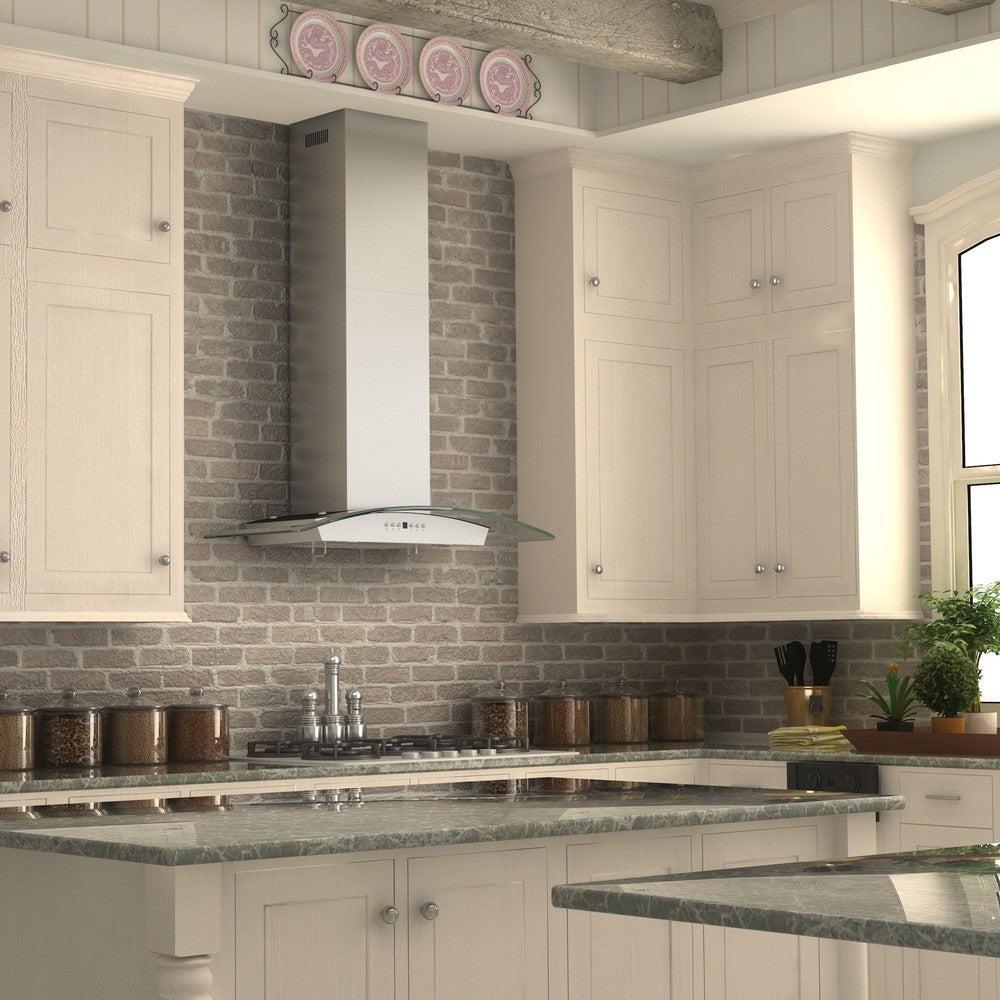 ZLINE Convertible Vent Wall Mount Range Hood - Stainless Steel & Glass Design with Crown Molding (KZCRN) - Perfect for Modern Kitchens & Open Concept Homes