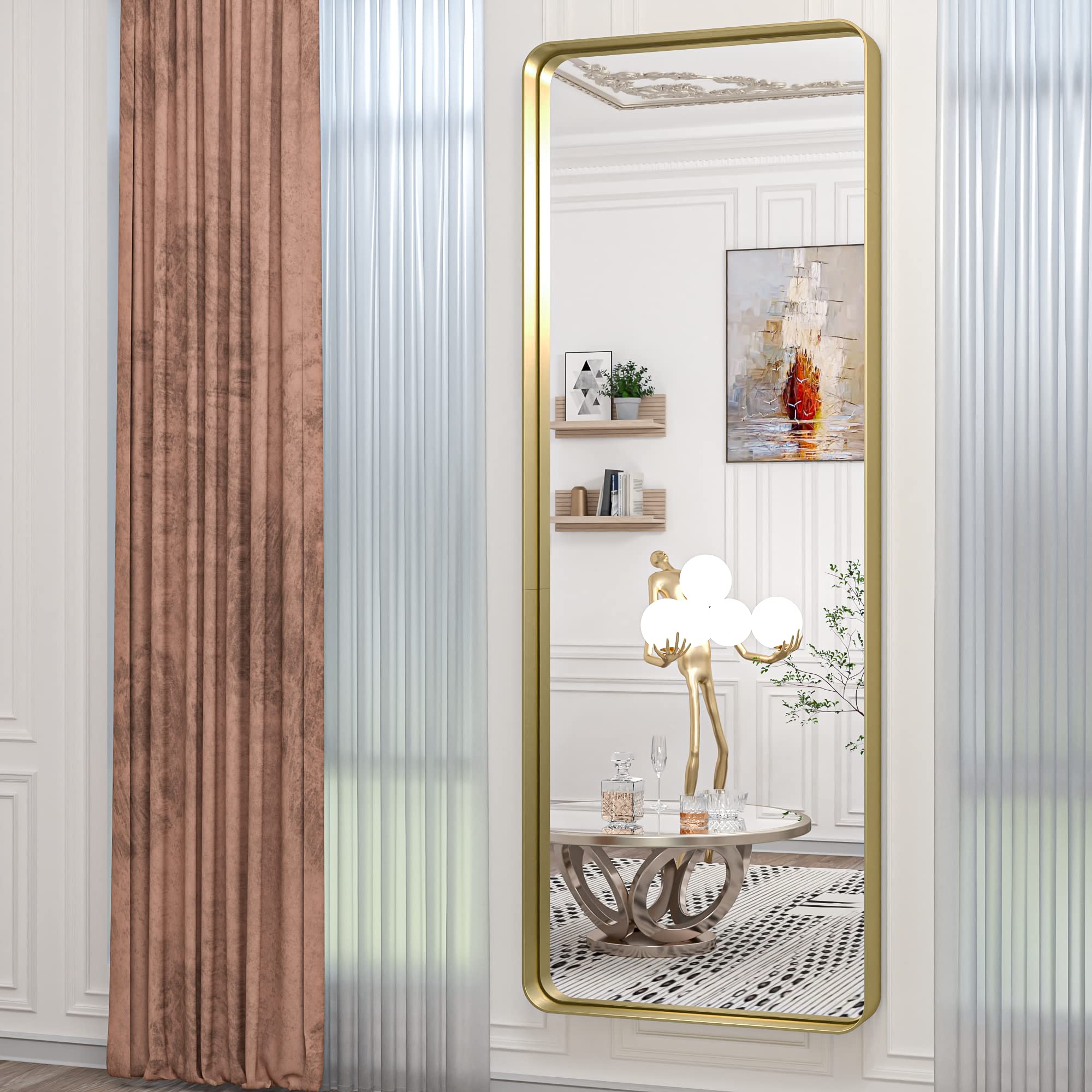 TokeShimi 65 x 22 Inch Full Length Mirror - Gold Metal Frame Standing/Wall Mounted Mirror for Bedroom, Living Room, Salon - Perfect for Full Body Viewing, Outfit Checks & Home Decor