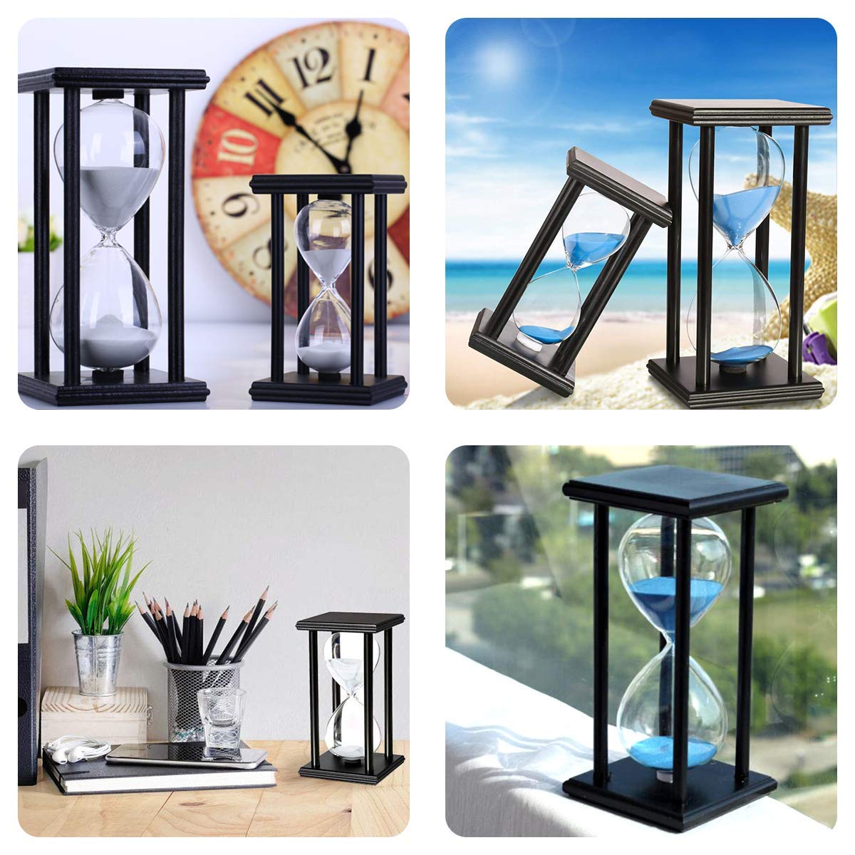 45 Minute Wooden Sand Timer - Hourglass Clock for Kids Room Decor, Birthday Party, Tea & Coffee Table, Bookshelf, School Games - White Decorative Sandglass for Time Management & Focus
