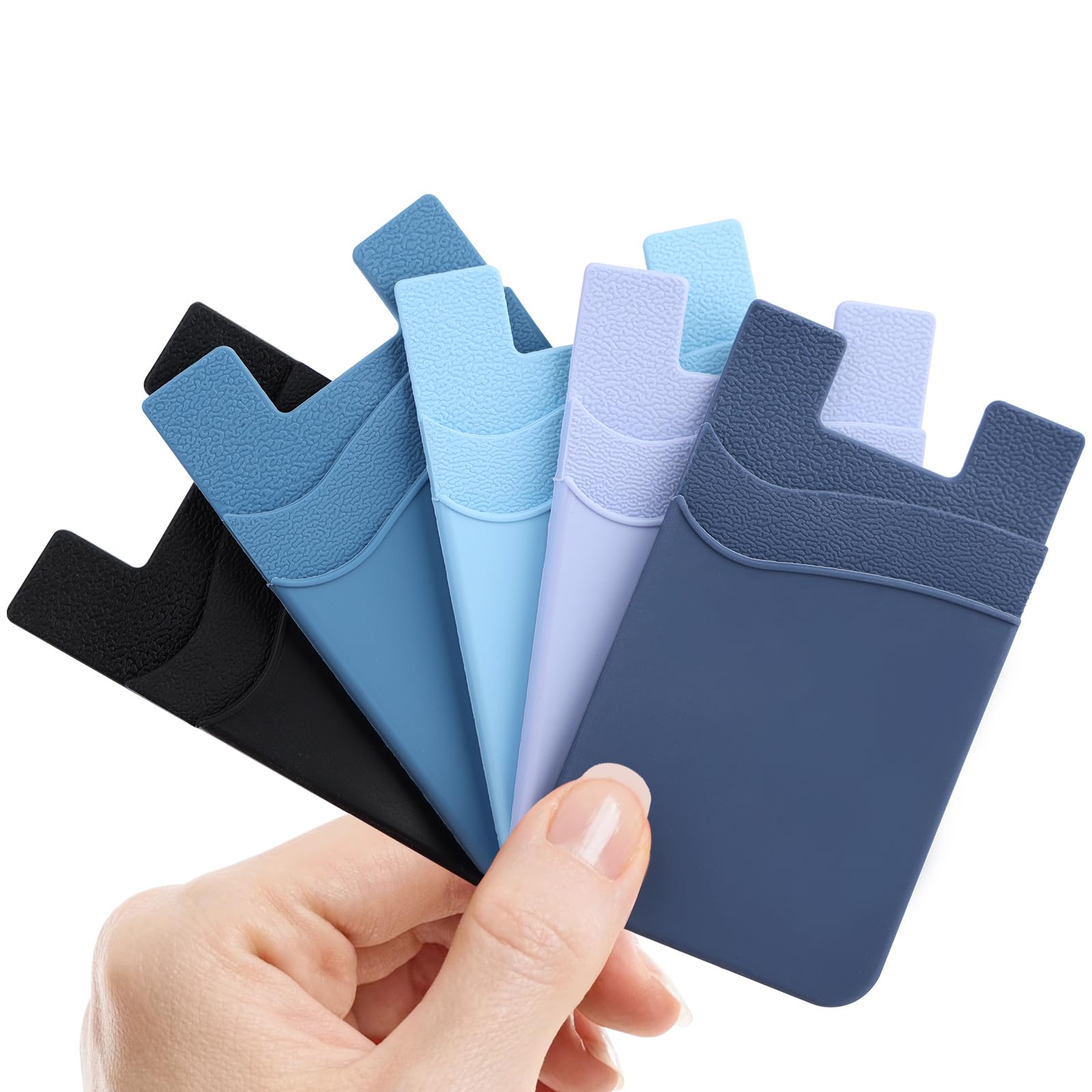 5-Pack Silicone Phone Wallet Sticker - Double Pocket Credit Card Holder for All Smartphones (Navy, Sierra, Pastel, Blue, Black) | Stick-On Back of Phone Case for Hands-Free Shopping & Travel Convenience