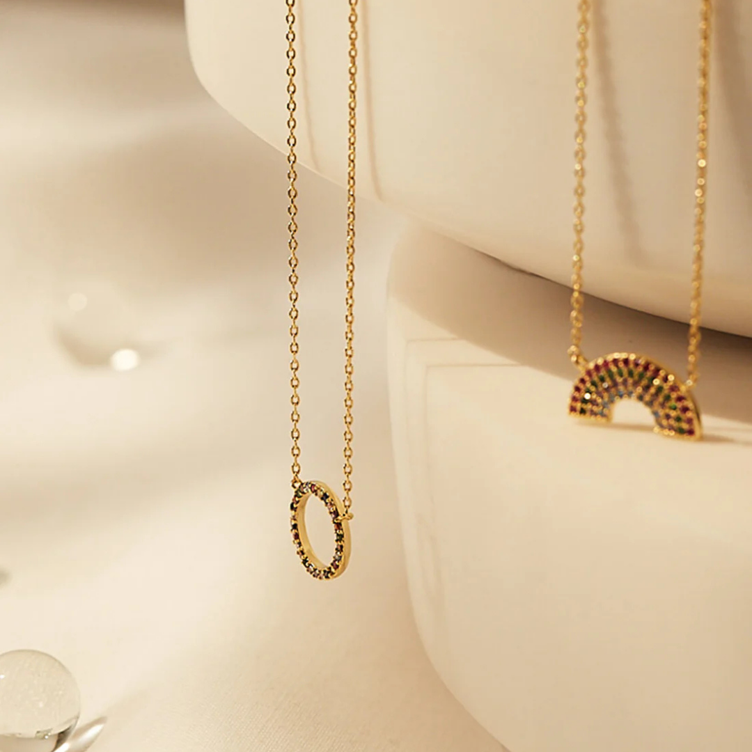 Estella Bartlett Rainbow Circle Necklace - 14K Gold Plated Dainty Pendant Jewelry for Women | Perfect for Everyday Wear, Gift Giving & Special Occasions