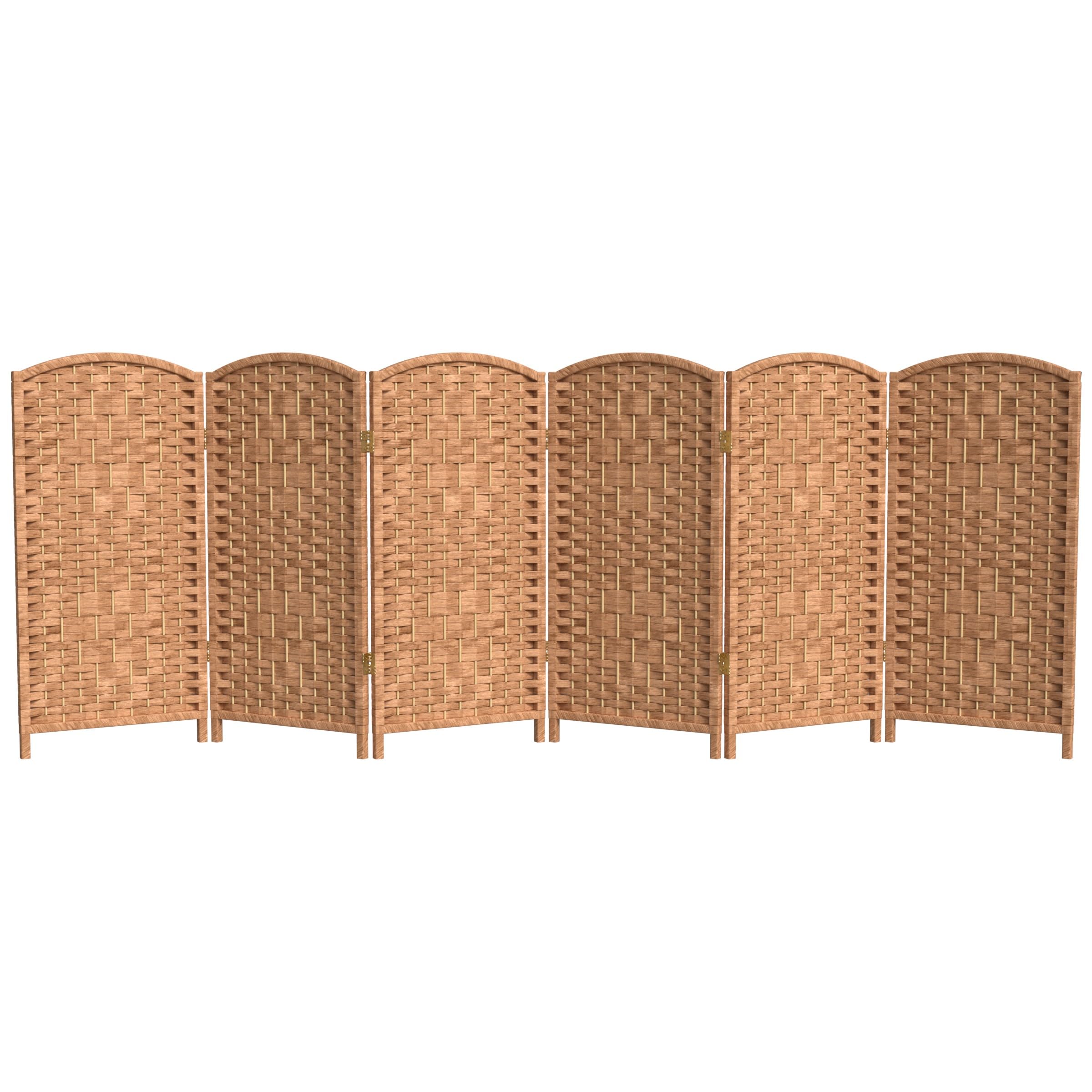 3 ft Red Lantern Natural Diamond Weave Folding Screen - 6 Panel Room Divider for Home Decor, Office Privacy & Asian Style Interior Design