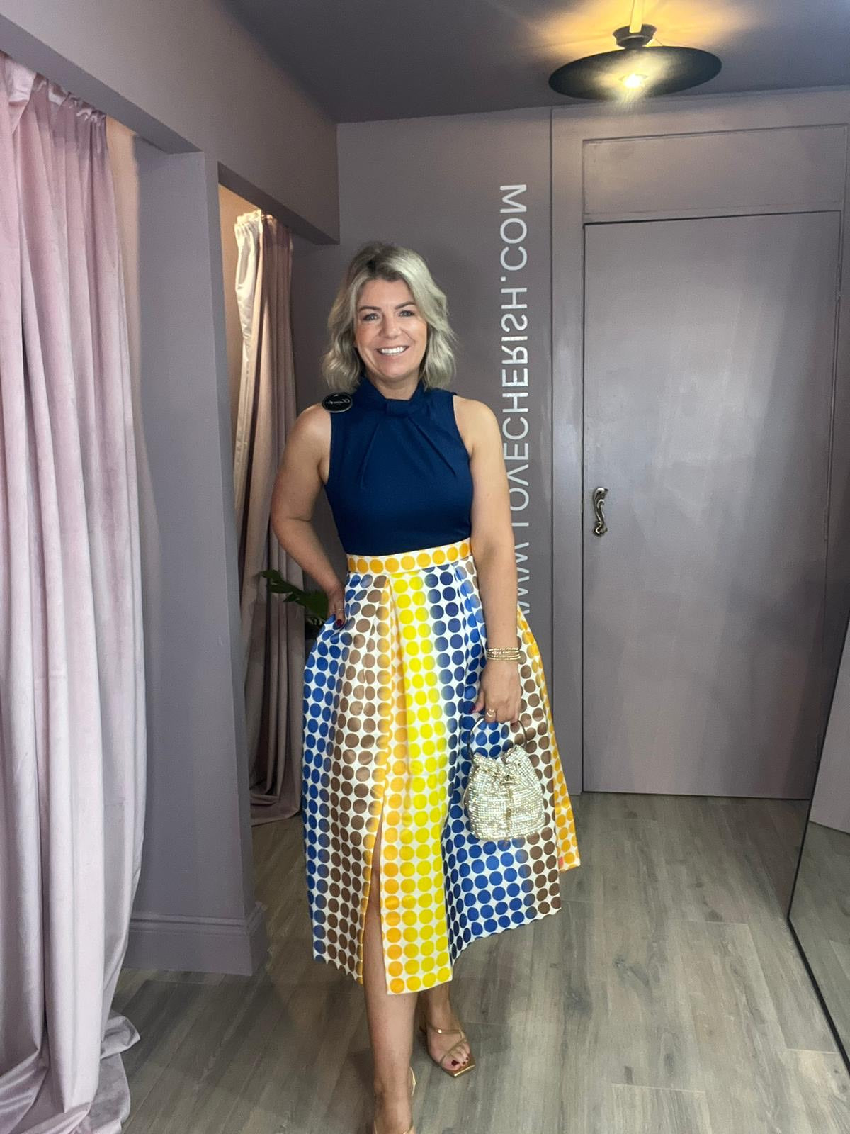 Fernanda Full Skirt Dress for Women - Navy Blue Flowy Midi Dress with Pockets | Perfect for Weddings, Parties & Casual Outings