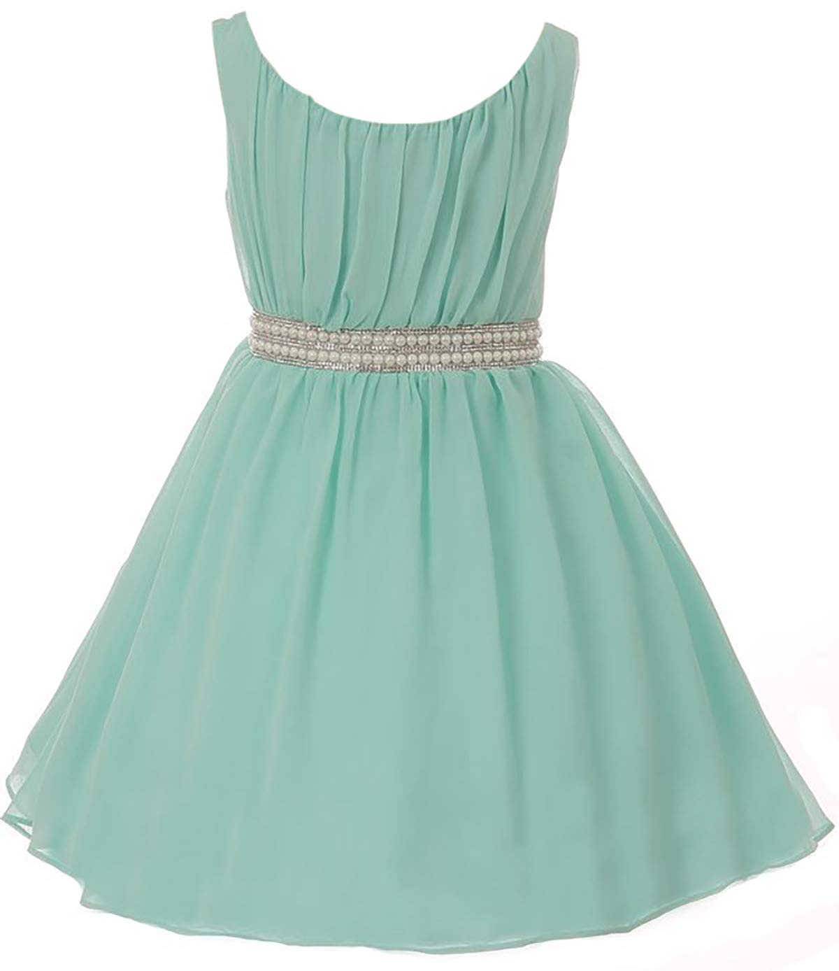 Elegant Pearl Rhinestone Chiffon Party Dress for Girls - Birthday & Flower Girl Dress (Sizes 4-18) | Perfect for Weddings, Birthday Parties & Special Occasions