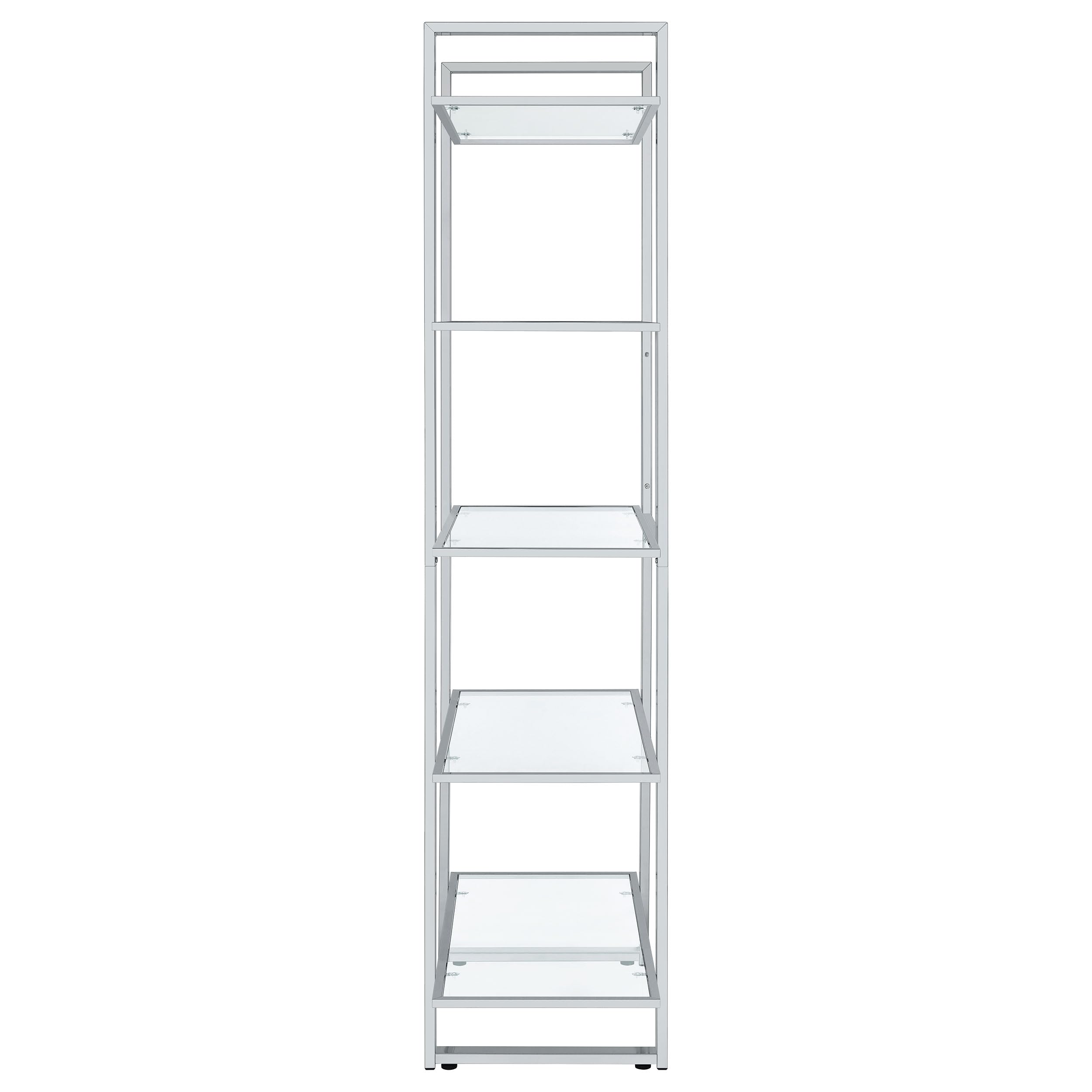 Coaster Home Furnishings Hartford Glass Shelf Bookcase with Chrome Frame - Modern Display Shelf for Living Room, Bedroom or Office Storage