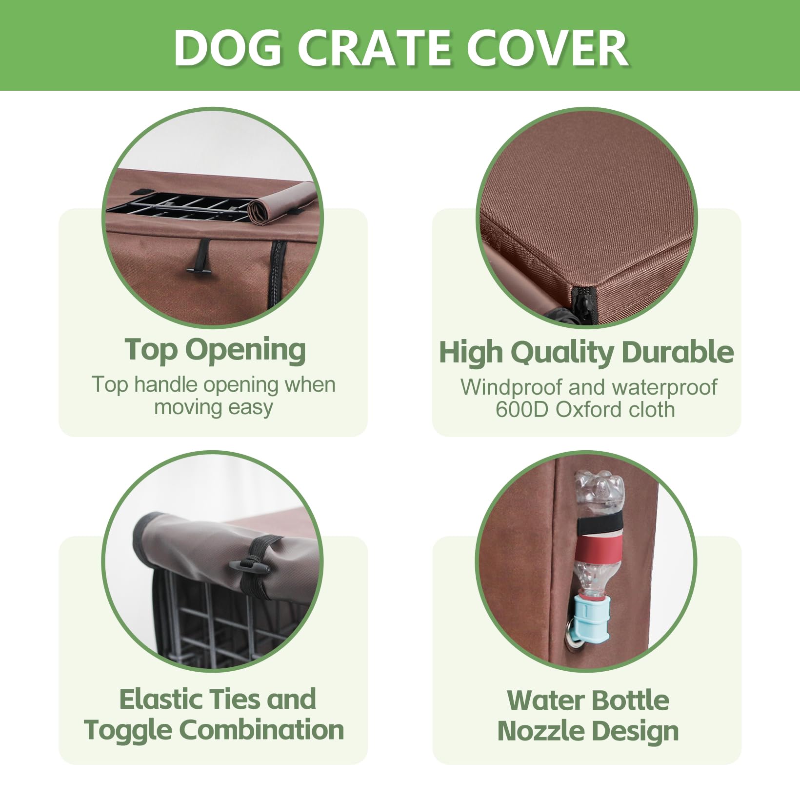 30 Inch Dog Crate Cover - Waterproof 600D Oxford Fabric Kennel Cover with Top Window & Unique Drinking Hole, Brown - Perfect for Indoor & Outdoor Use, Travel, and Home Decor