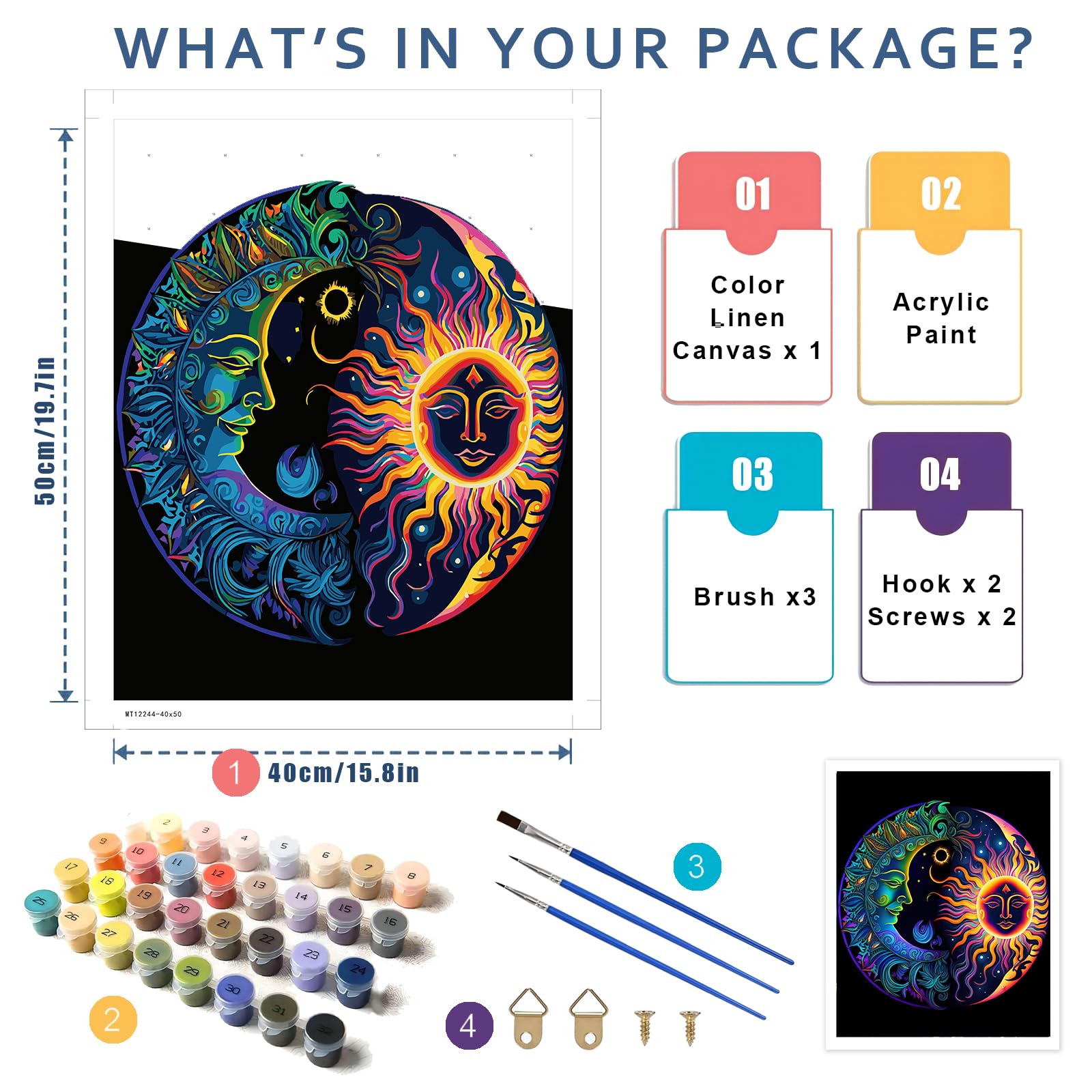 Moon and Sun Paint by Number Kit for Adults - Beginner Friendly DIY Painting Set with 16x20 Inch Canvas - Perfect for Home Wall Decor, Relaxation & Creative Gift Ideas