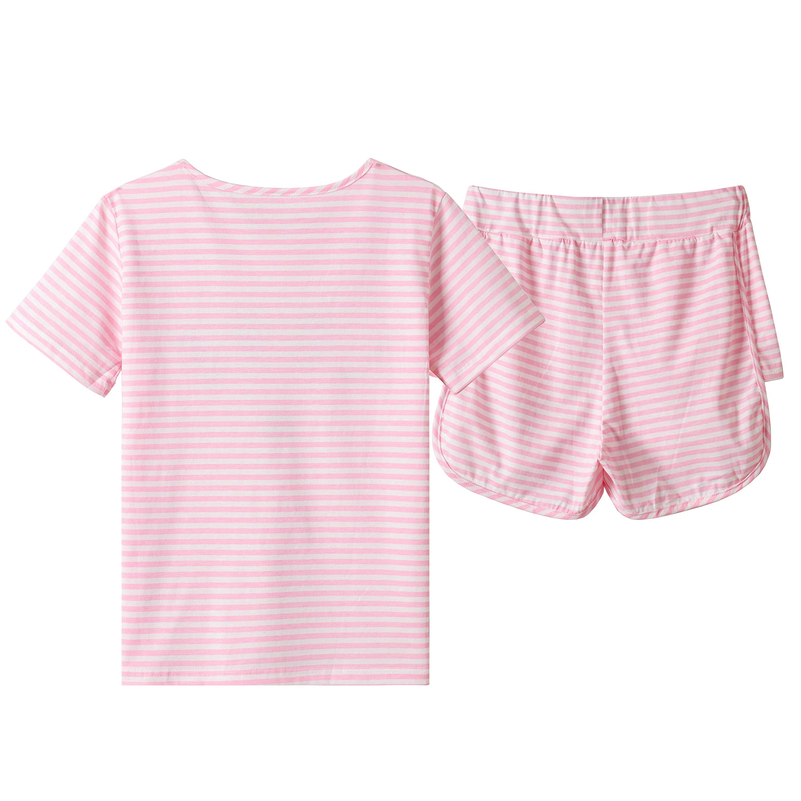 Big Girls Summer Pajama Set - Striped Heart Print Sleepwear for Comfort & Style