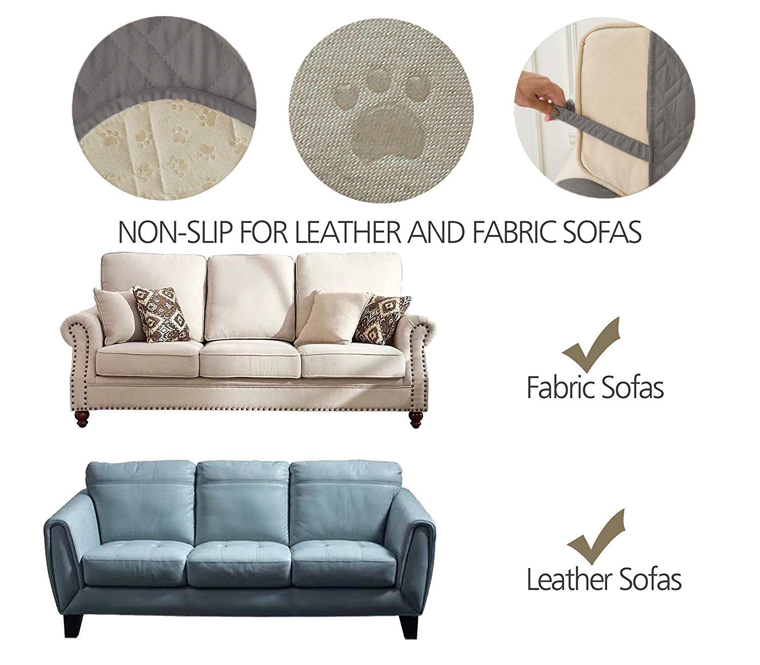 Ameritex Waterproof Quilted Sofa Slipcover - Nonslip Furniture Protector for Dogs, Kids & Pets - Machine Washable Couch Cover (Dark Grey, 68