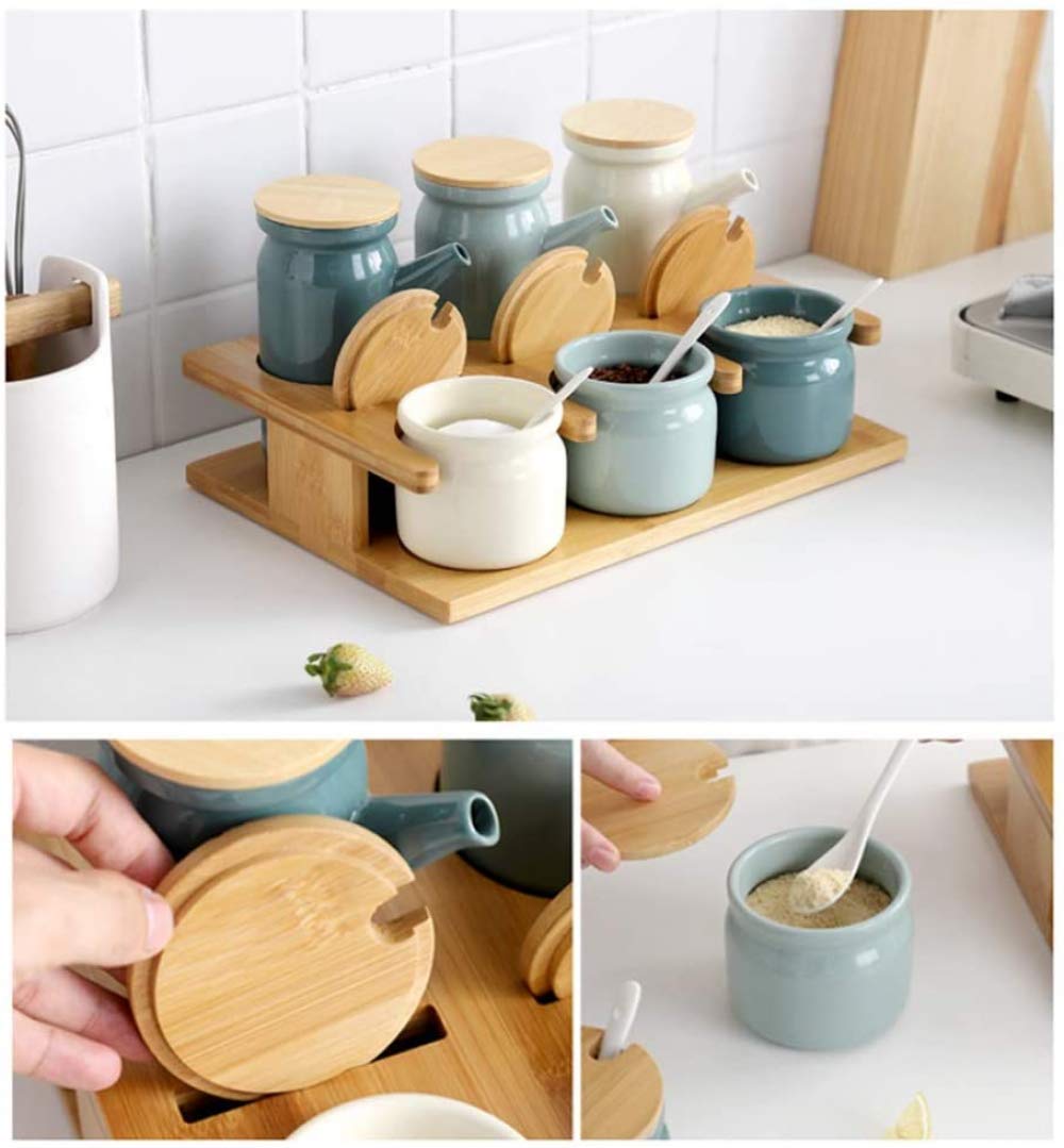 Premium Ceramic Oil Dispenser Bottle Set - 500ML Soy Sauce & Vinegar Cruet with Wooden Tray - Elegant Kitchen Condiment Dispenser for Olive Oil, Cooking Oil & Liquid Seasonings - Perfect for Home Cooking, Salad Dressing & Gourmet Meal Preparation