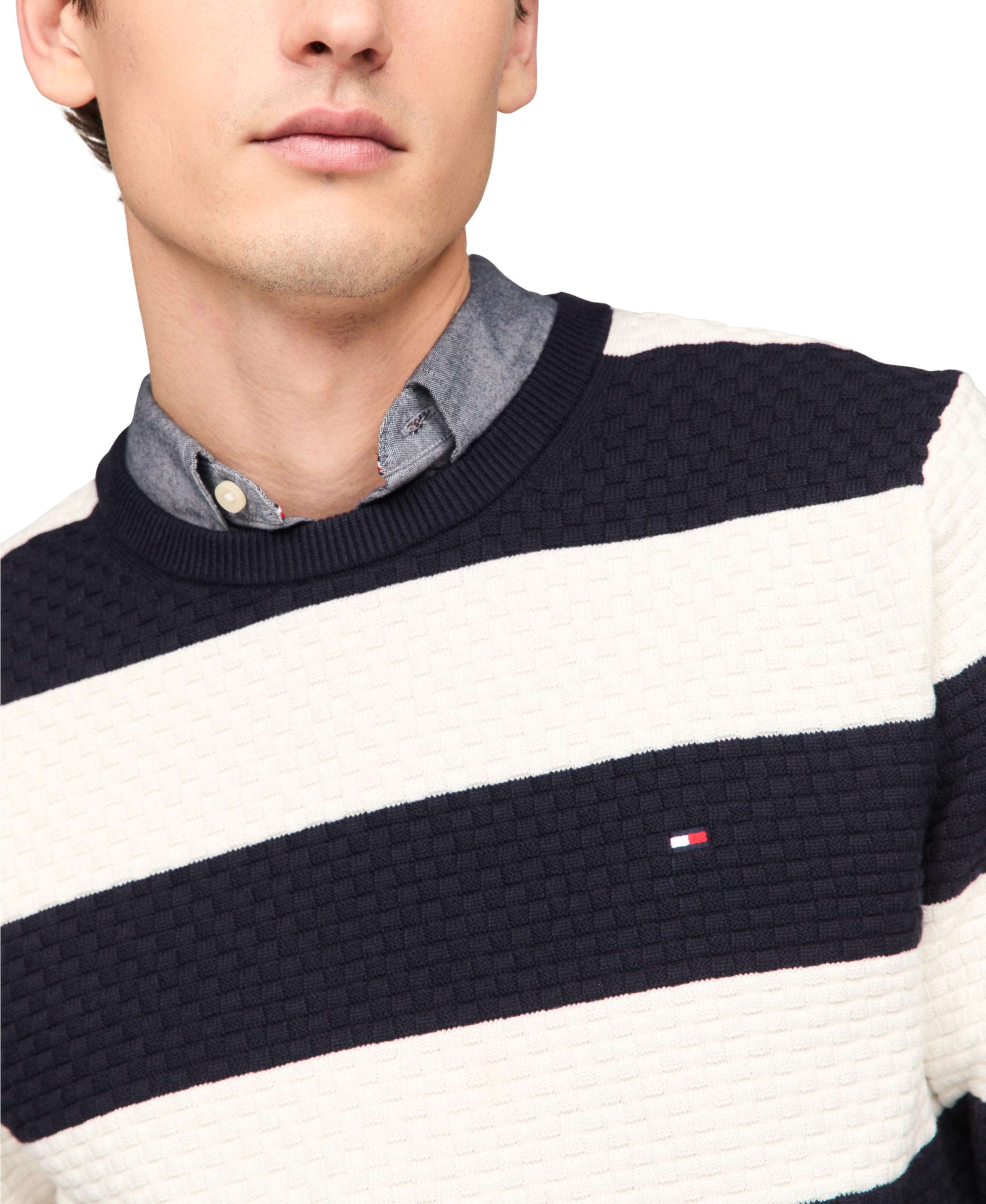 Tommy Hilfiger Men's Lightweight Waffle Knit Crewneck Sweater - Soft Textured Pullover for Big & Tall - Casual Winter Wear & Layering Essential