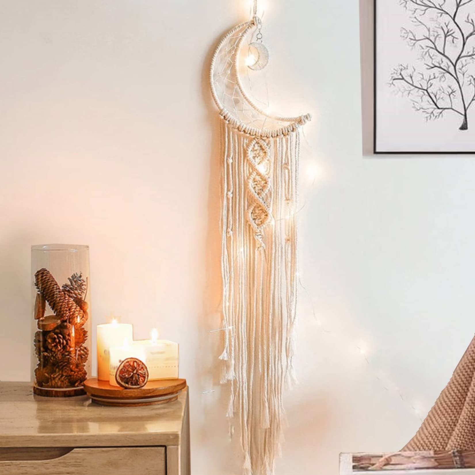 Moon Dream Catcher Macrame Wall Hanging - Boho Home Decor Tapestry for Nursery, Kids Room, Wedding & Gift | Perfect for Bedroom, Living Room & Boho Chic Interior Design
