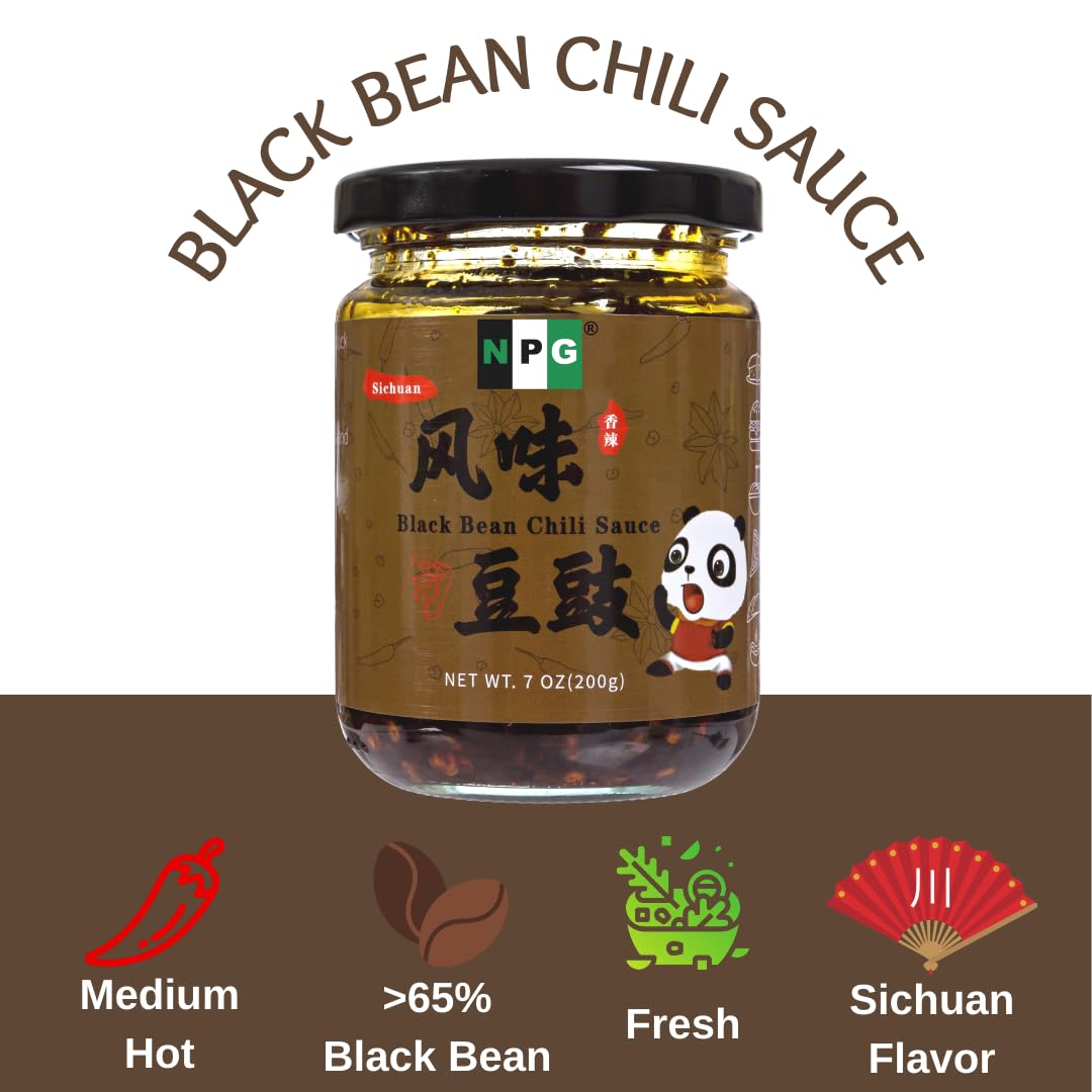 Authentic Sichuan Black Bean Chili Sauce 7oz - Medium Spicy Fermented Hot Sauce - Chinese Cooking Condiment for Stir Fry, Noodles & Dipping - Premium Ready-to-Use Chili Paste for Asian Cuisine & Home Cooking