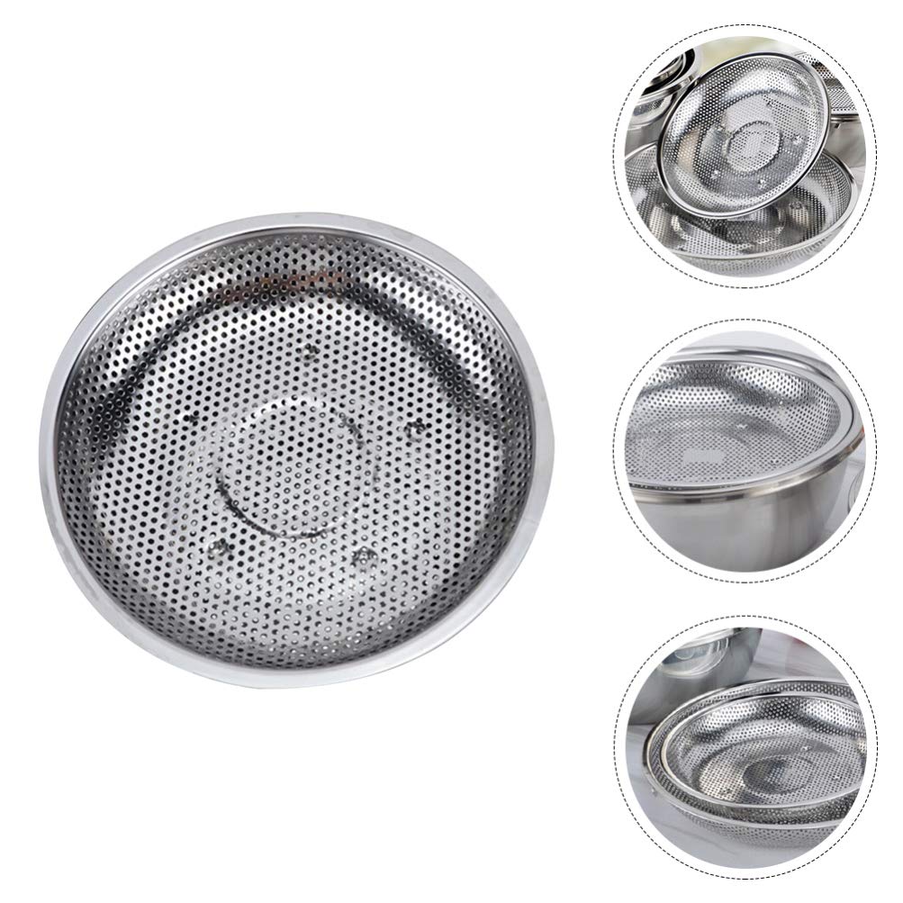 Hemoton Stainless Steel Round Drain Tray - Kitchen Storage & Fruit Plate for Draining, Steaming Buns & Serving | Durable Tableware for Home & Restaurant Use