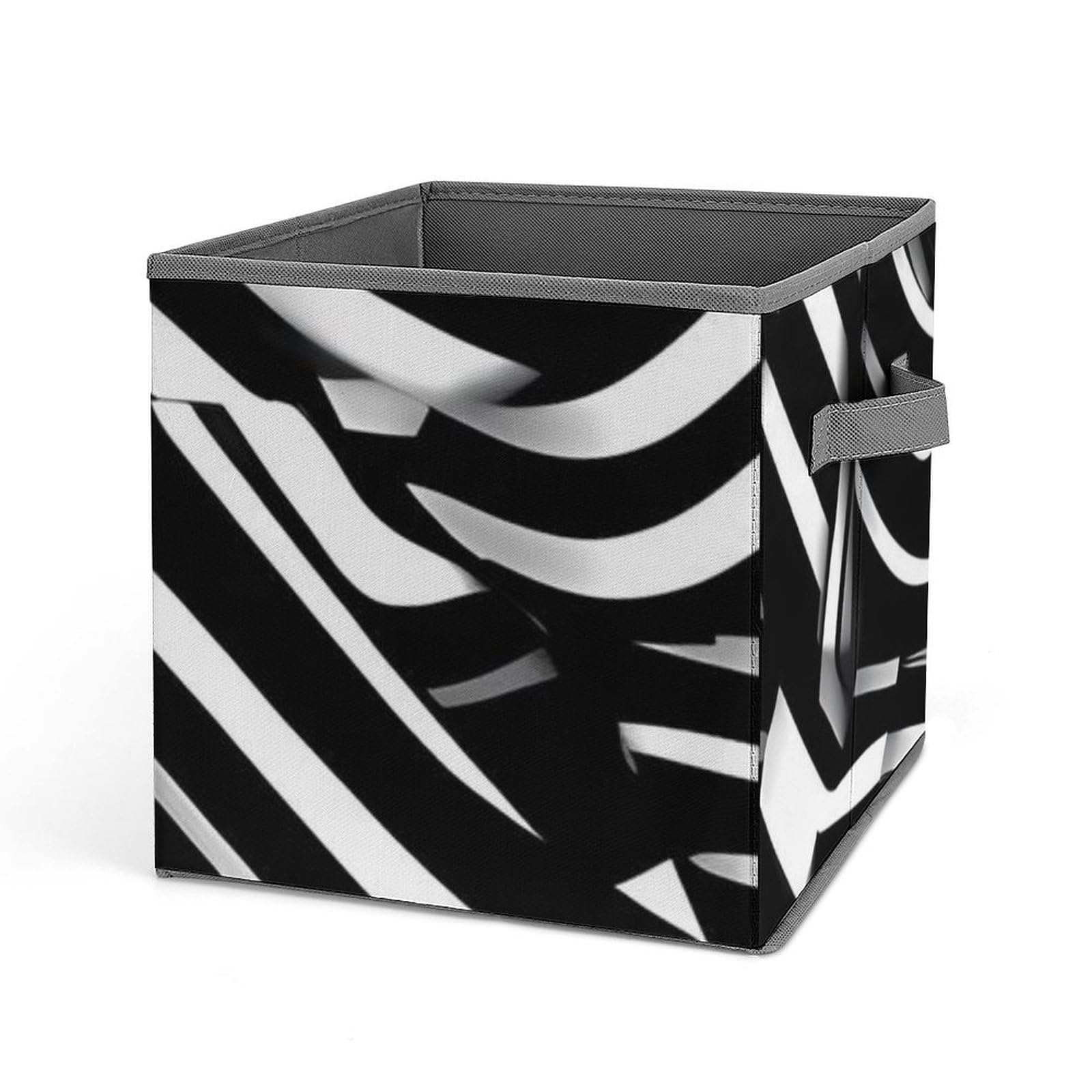 10.6 Inch Collapsible Storage Bins with Handles - Foldable Fabric Organizer Bins for Closet, Shelves, Office & Toy Storage - Space Saving Home Organization Solution (Black & White Striped) - Perfect for Bedroom, Kids Room, Pantry & Laundry Room Organization