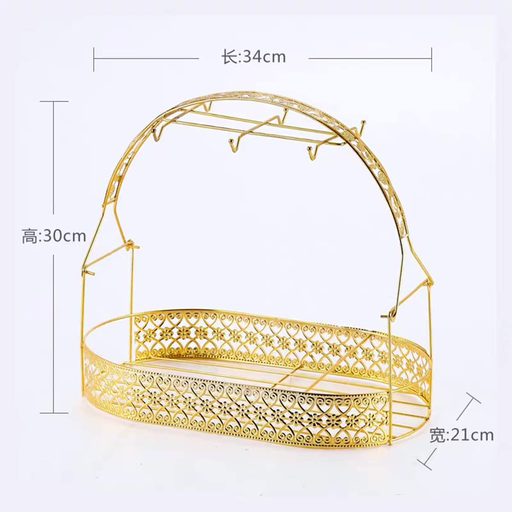 Fanquare Golden Metal Mug Holder - 6-Hook Coffee Cup Rack & Drainer for Kitchen Countertop - Perfect for Drying and Organizing Mugs, Cups in Home, Office, or Cafe