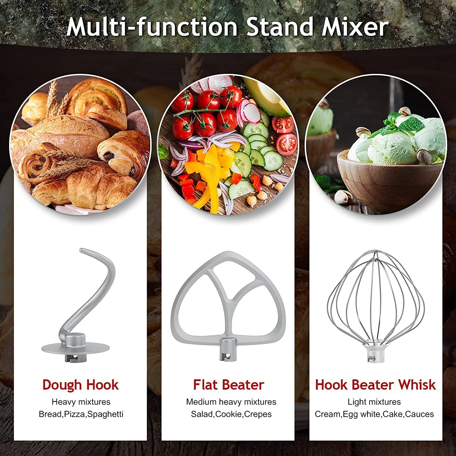 COOKLEE 9.5 Qt Stand Mixer - 660W Powerful 10-Speed Electric Kitchen Mixer with Dishwasher-Safe Attachments (Dough Hook, Flat Beater, Wire Whip & Pouring Shield) - Perfect for Baking, Whipping & Mixing - Ideal for Home Bakers & Cooking Enthusiasts - Champagne Color