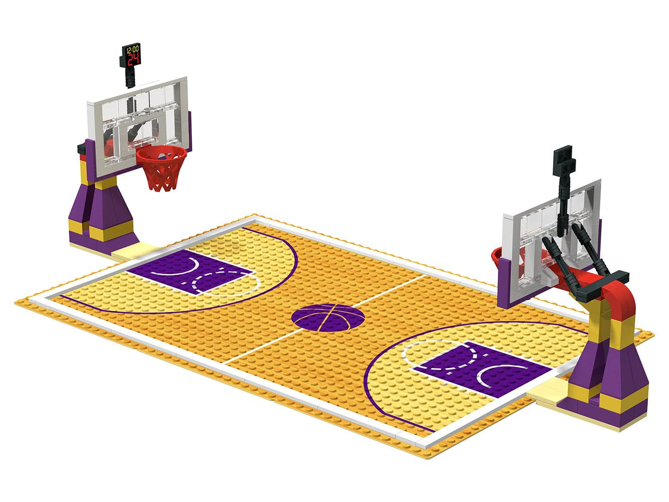 STEM Educational Building Blocks - Basketball Court Baseplates & 2 Hoop Stands Set | Compatible with LEGO & Major Brands | Creative Play for Kids' Sports & STEM Learning